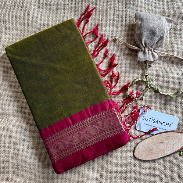 Sutisancha Mehndi Pure mercerised cotton Saree