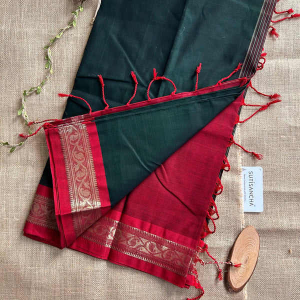 Sutisancha DeepGreen Pure mercerised cotton Saree