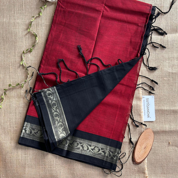 Sutisancha Maroon Pure mercerised cotton Saree