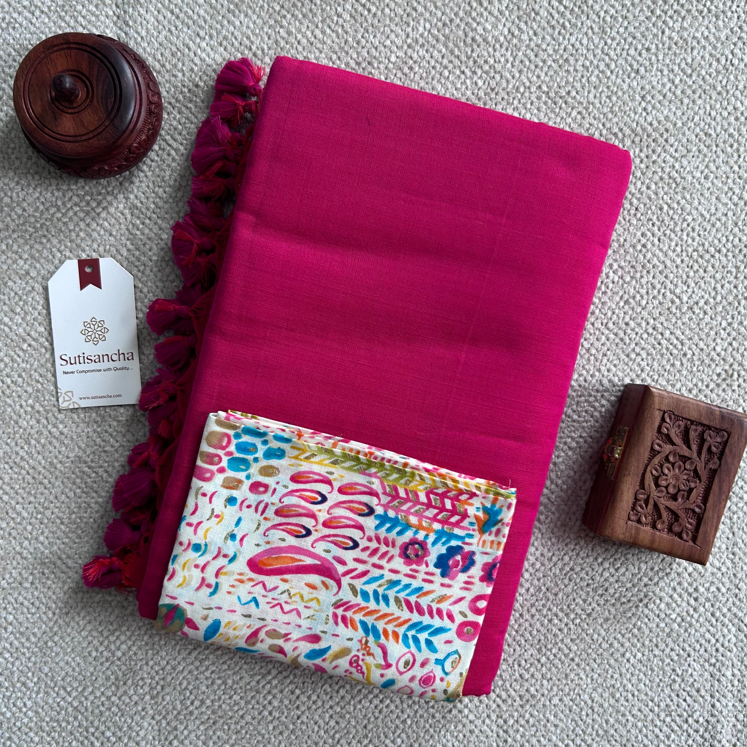 Sutisancha Pink Handloom Cotton Saree With Blouse