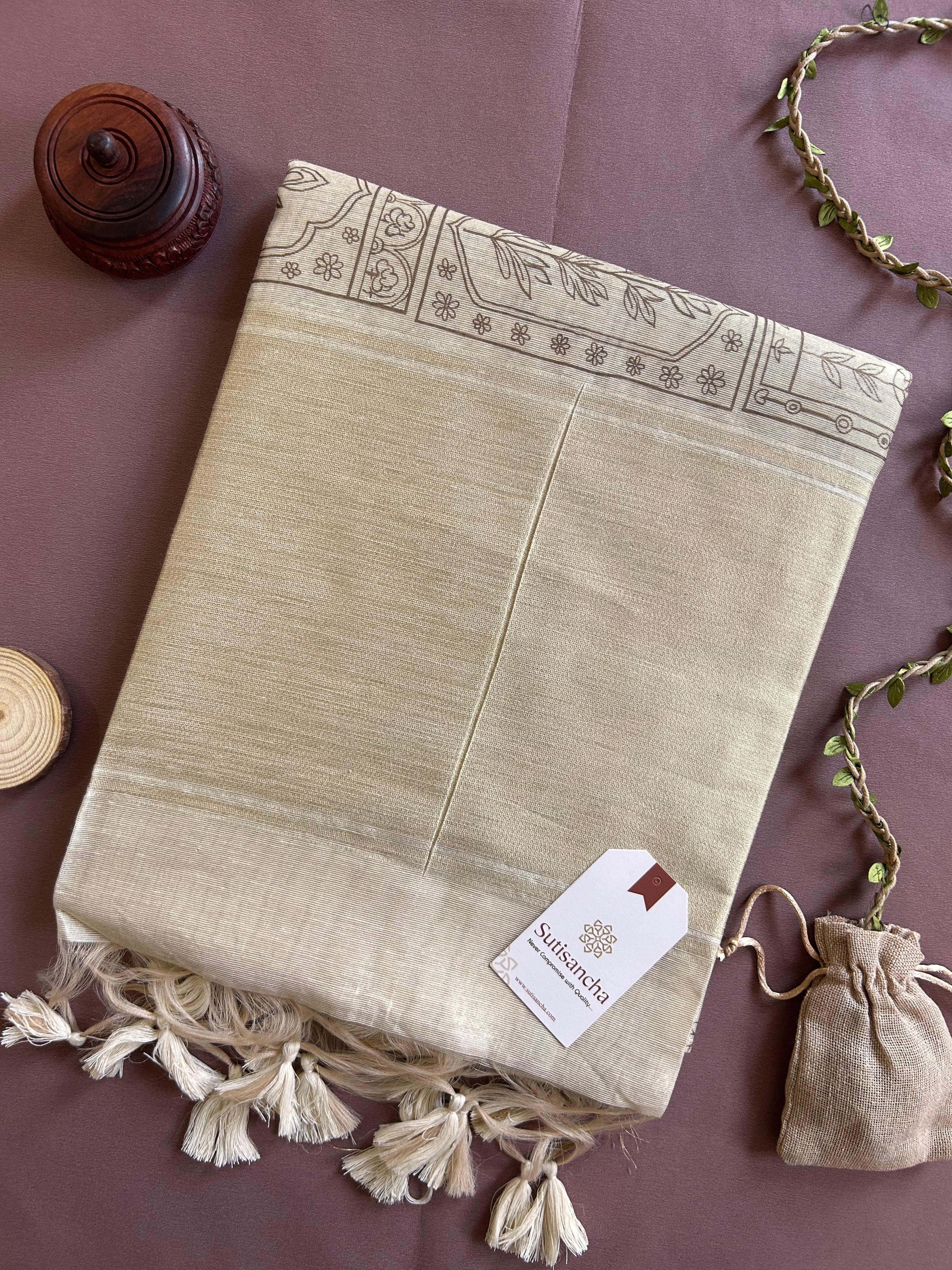Classic Pure Cotton Saree with Wroli Design & Zari Border