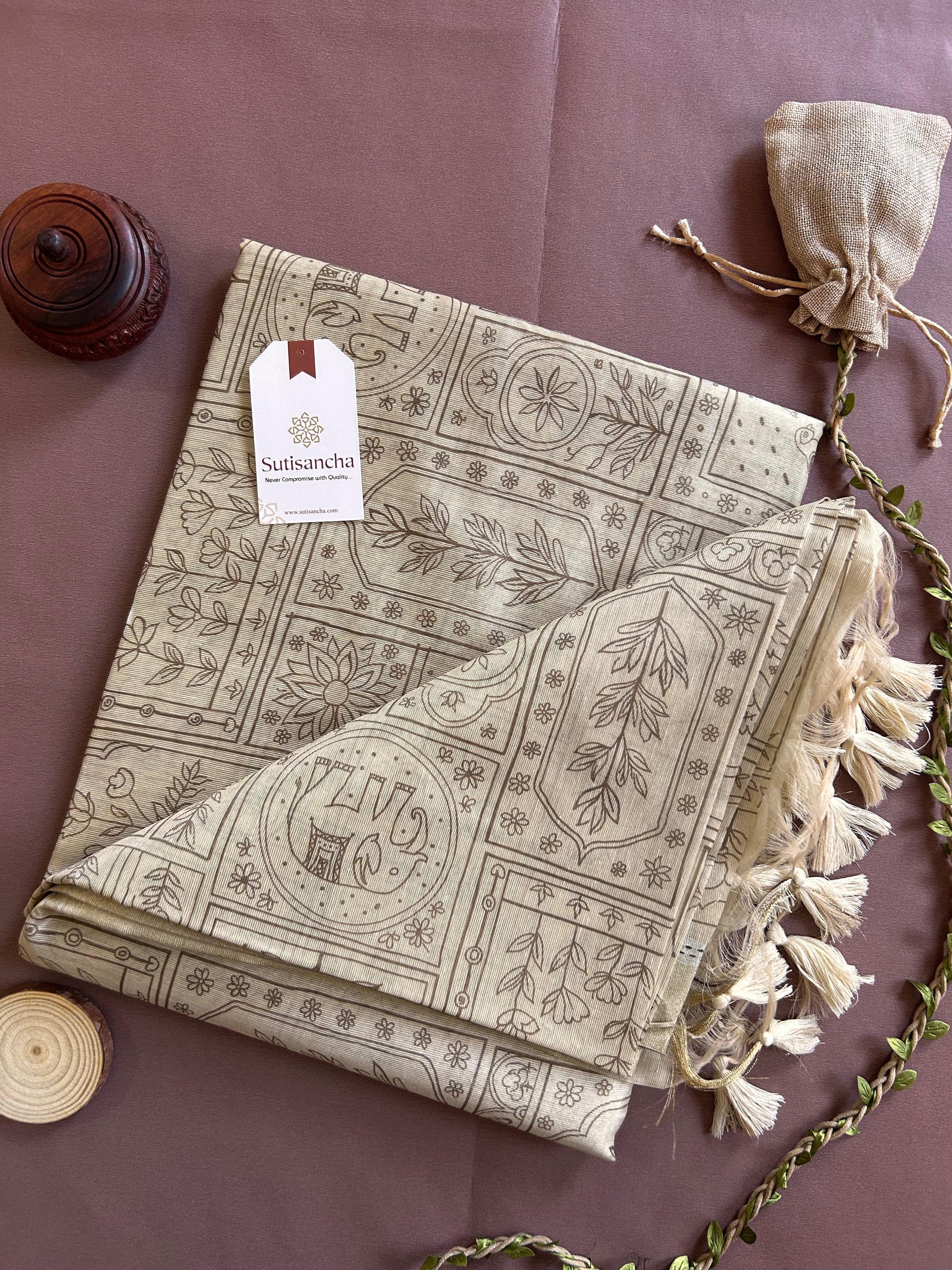 Classic Pure Cotton Saree with Wroli Design & Zari Border