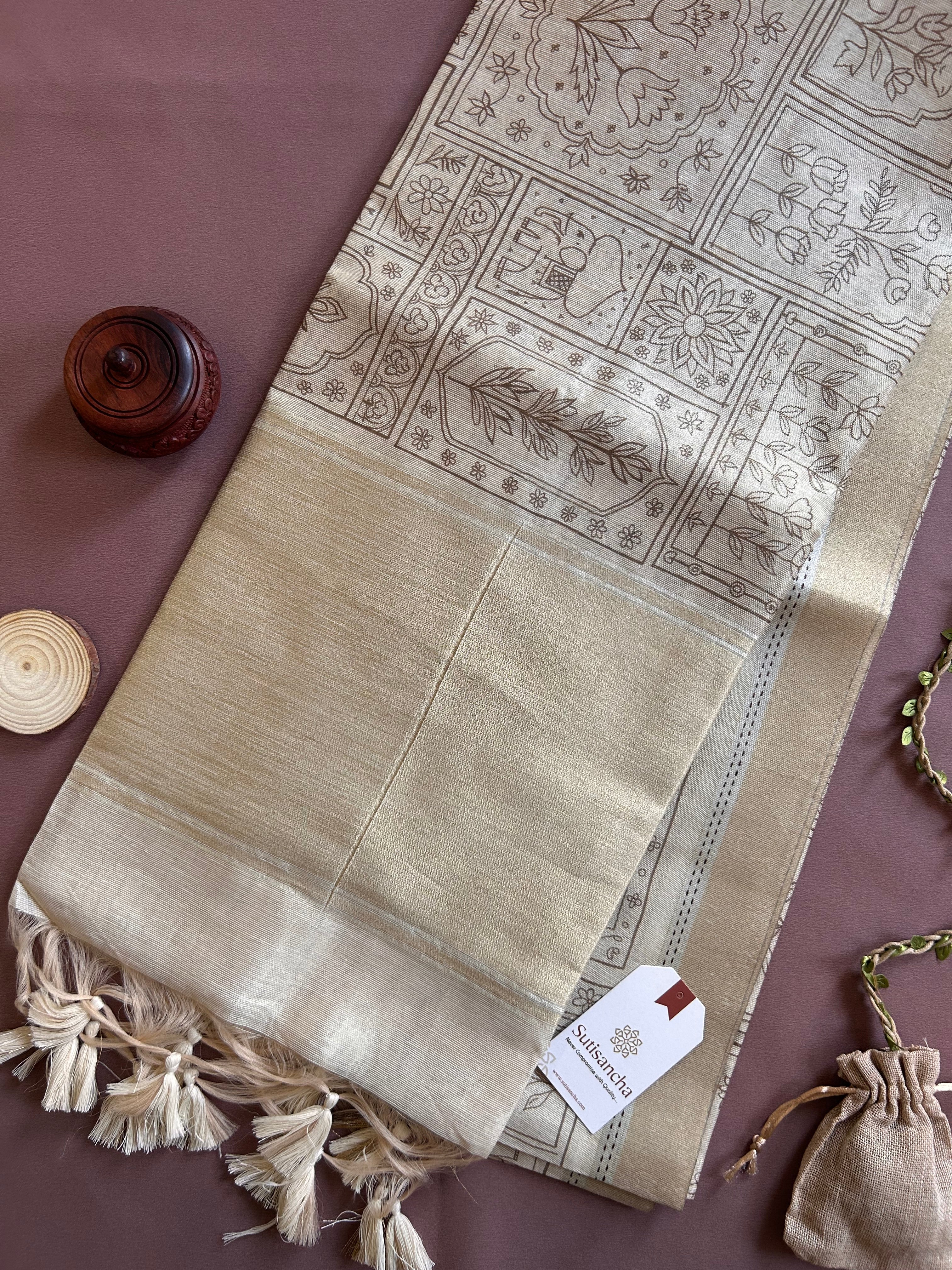 Classic Pure Cotton Saree with Wroli Design & Zari Border