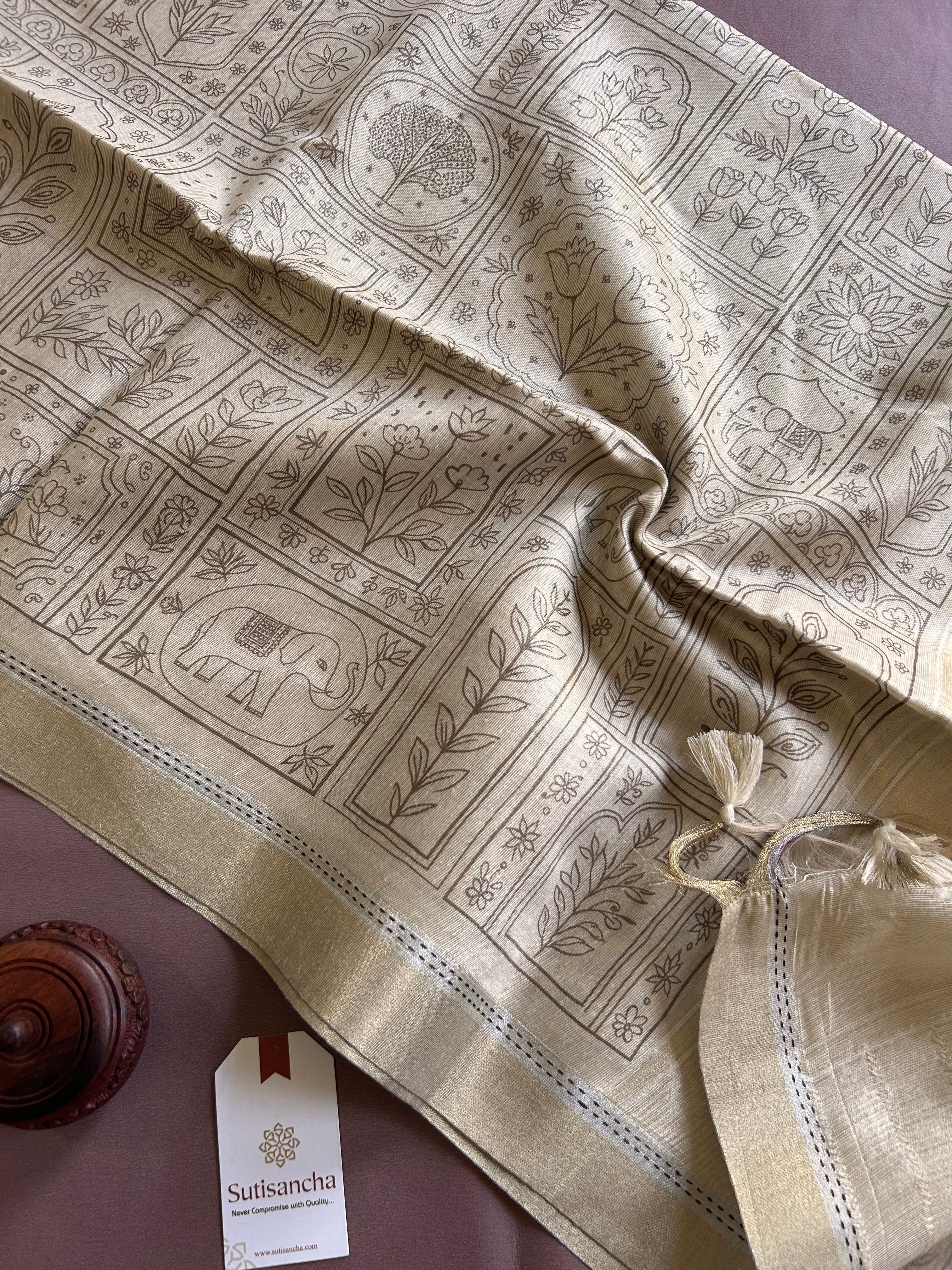 Classic Pure Cotton Saree with Wroli Design & Zari Border