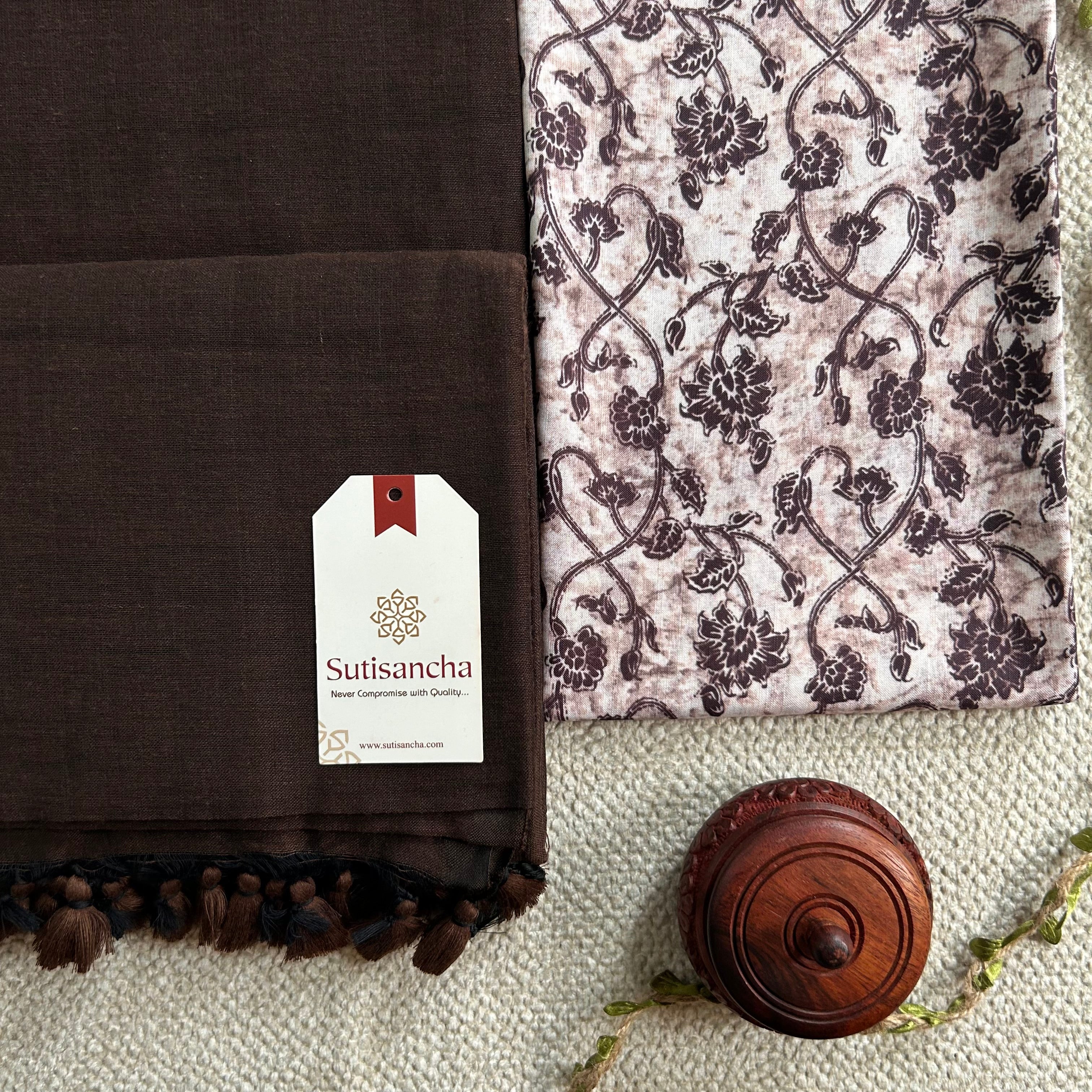 Sutisancha Brown Handloom Cotton Saree & Designer Blouse