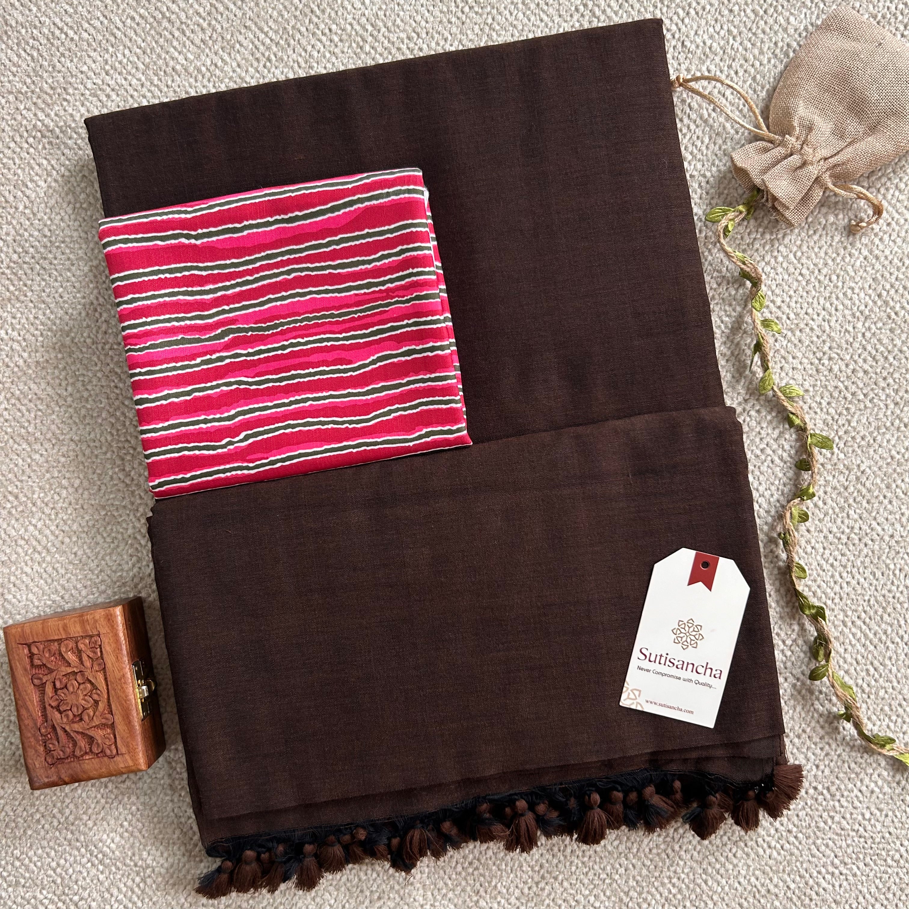 Sutisancha Brown Colour Handloom Cotton Saree