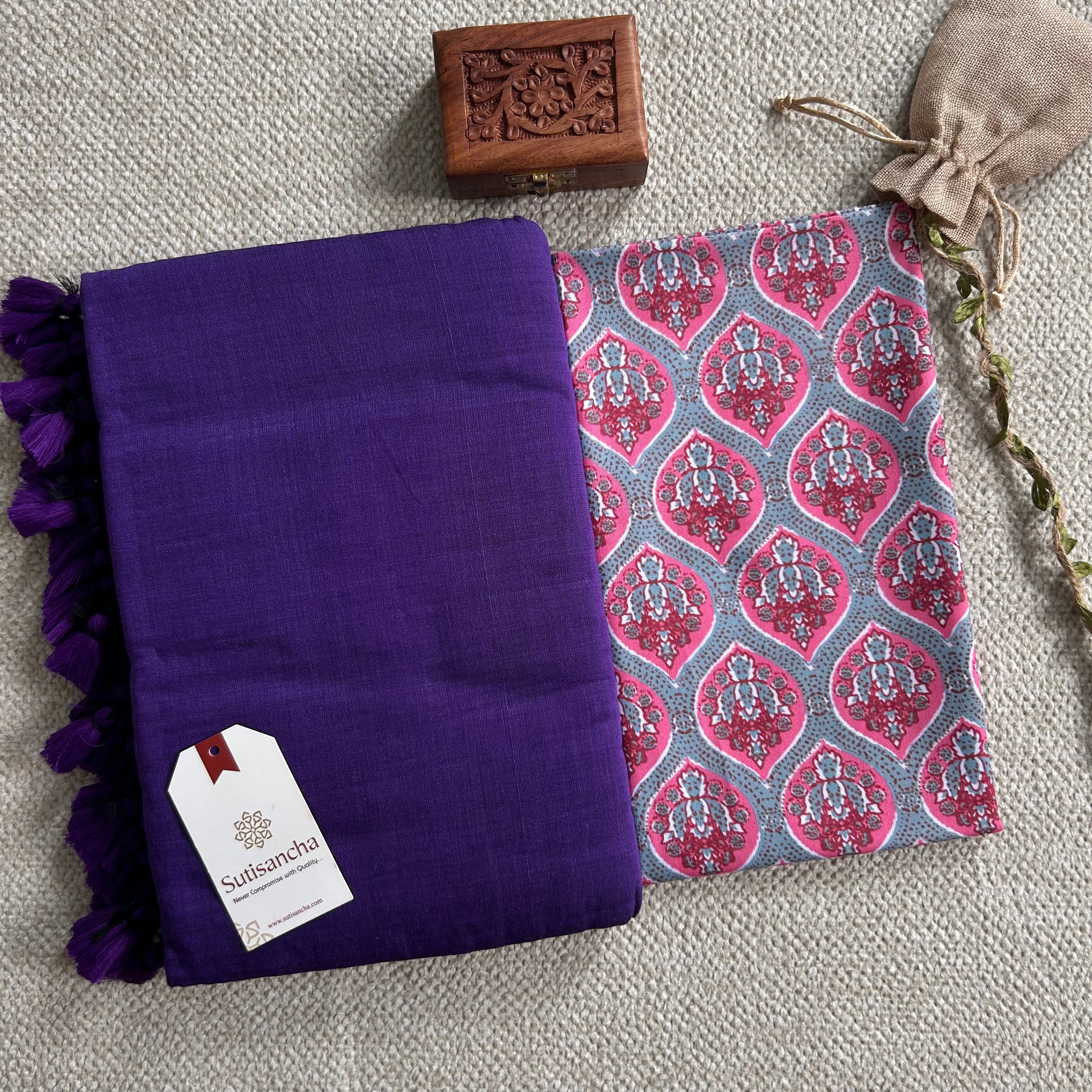 Sutisancha Purple Handloom Cotton Saree & Cotton Designer Blouse