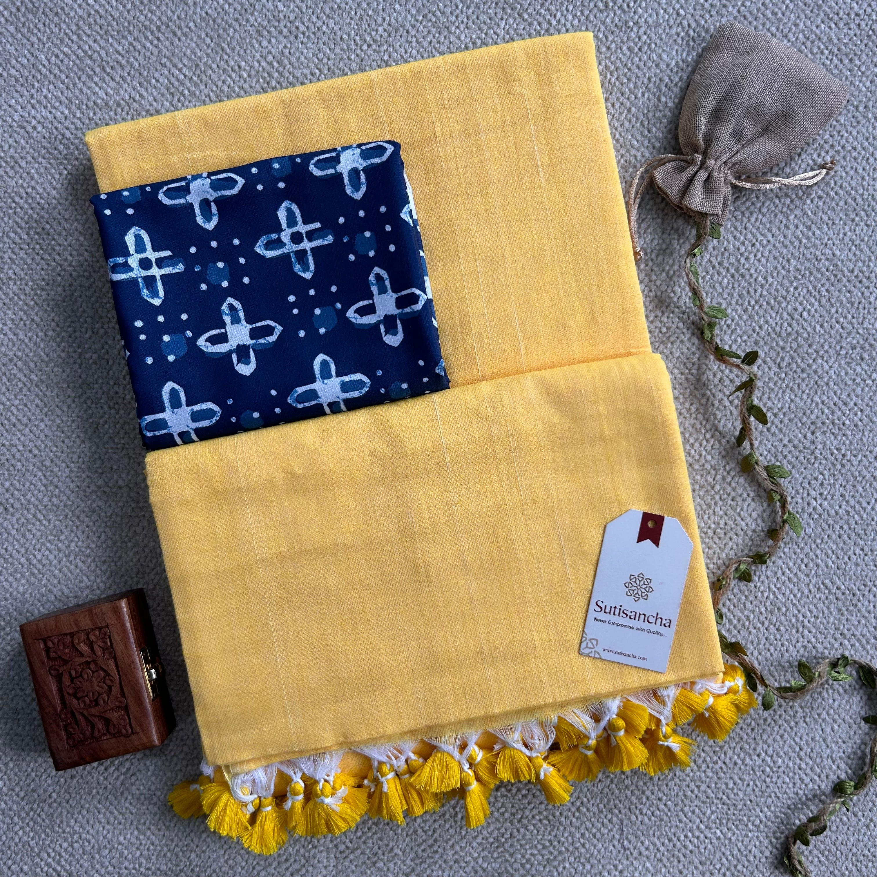 Sutisancha Yellow Colour Handloom Cotton Saree