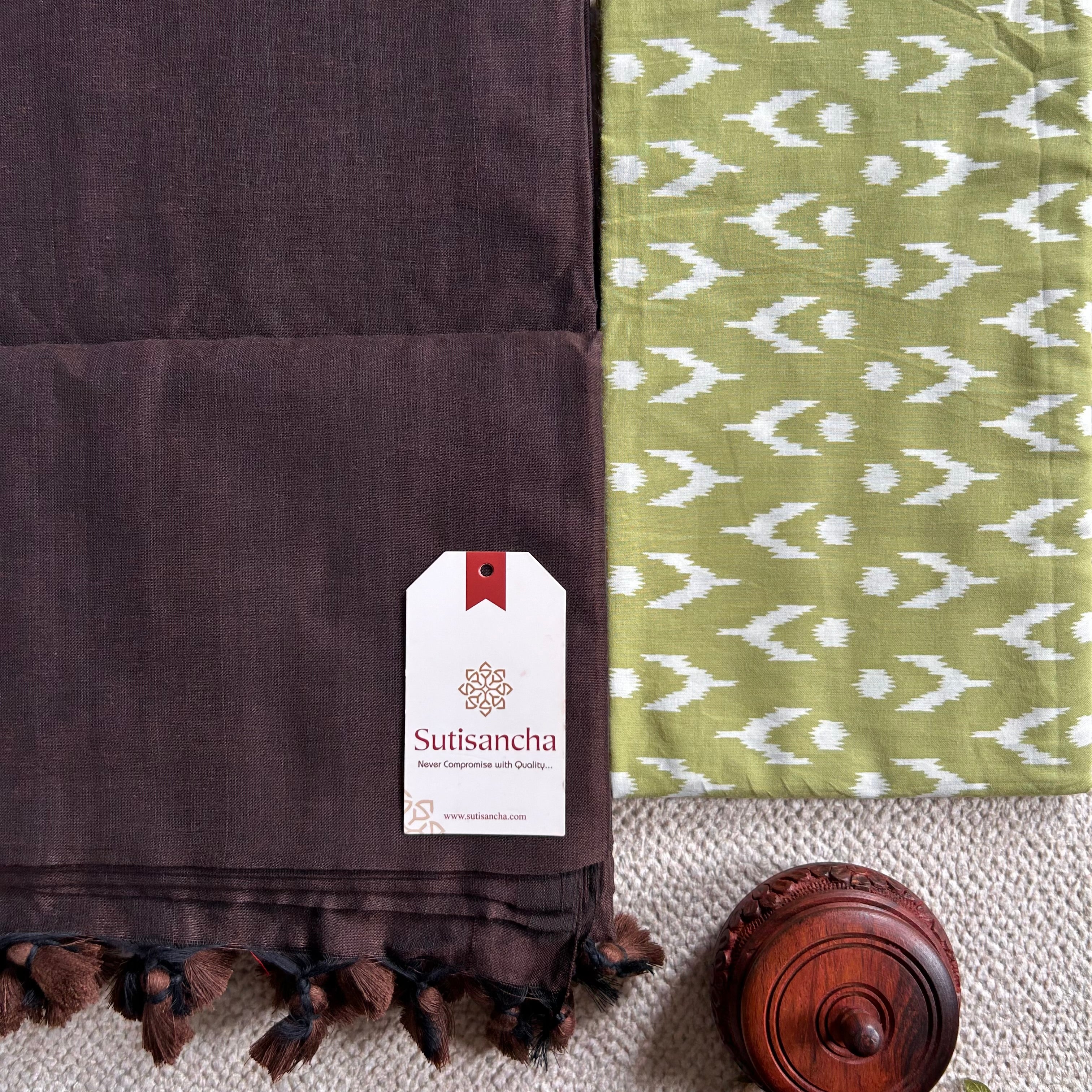 Sutisancha Brown Handloom Cotton Saree With Blouse