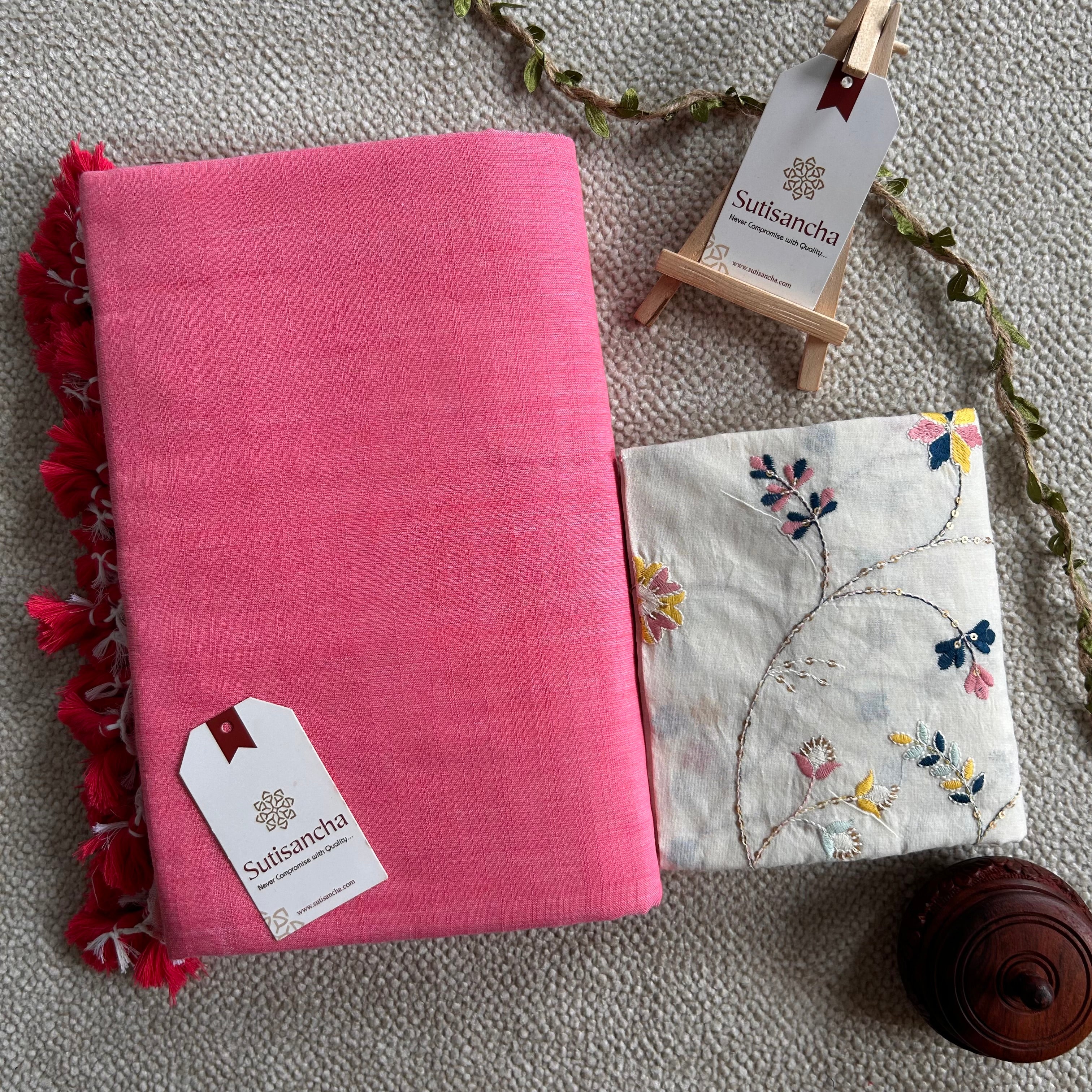 Sutisancha Peach Handloom Cotton Saree with Designer Blouse