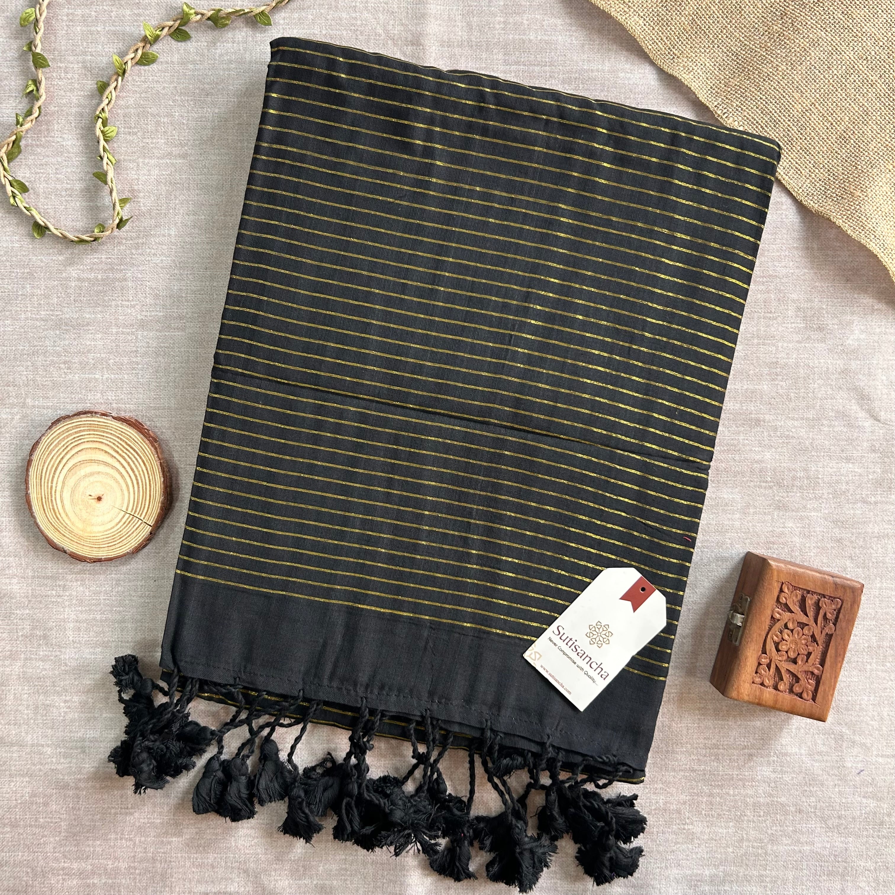 Sutisancha Black Stripe cotton Saree designer work Blouse