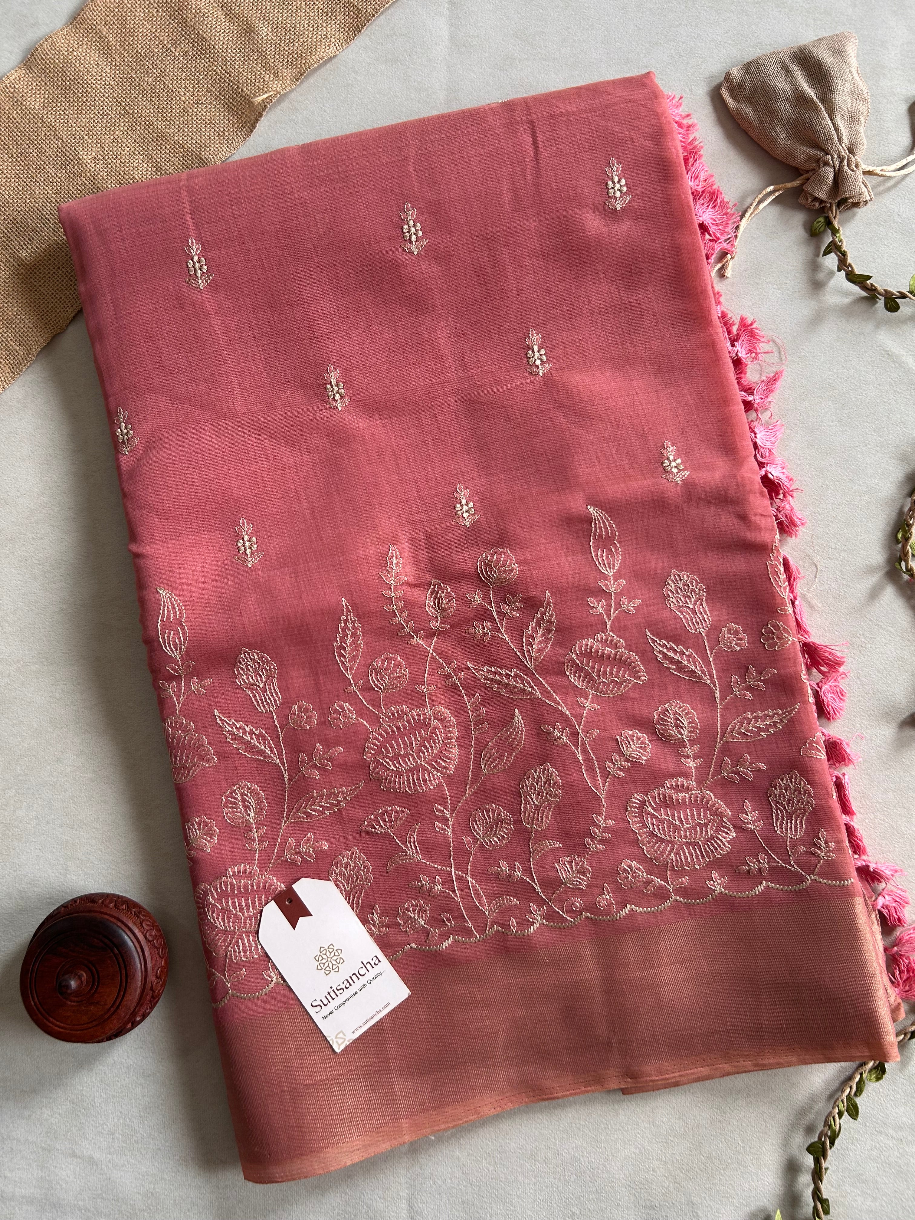 Aaranya Floral Thread Work Cotton Saree