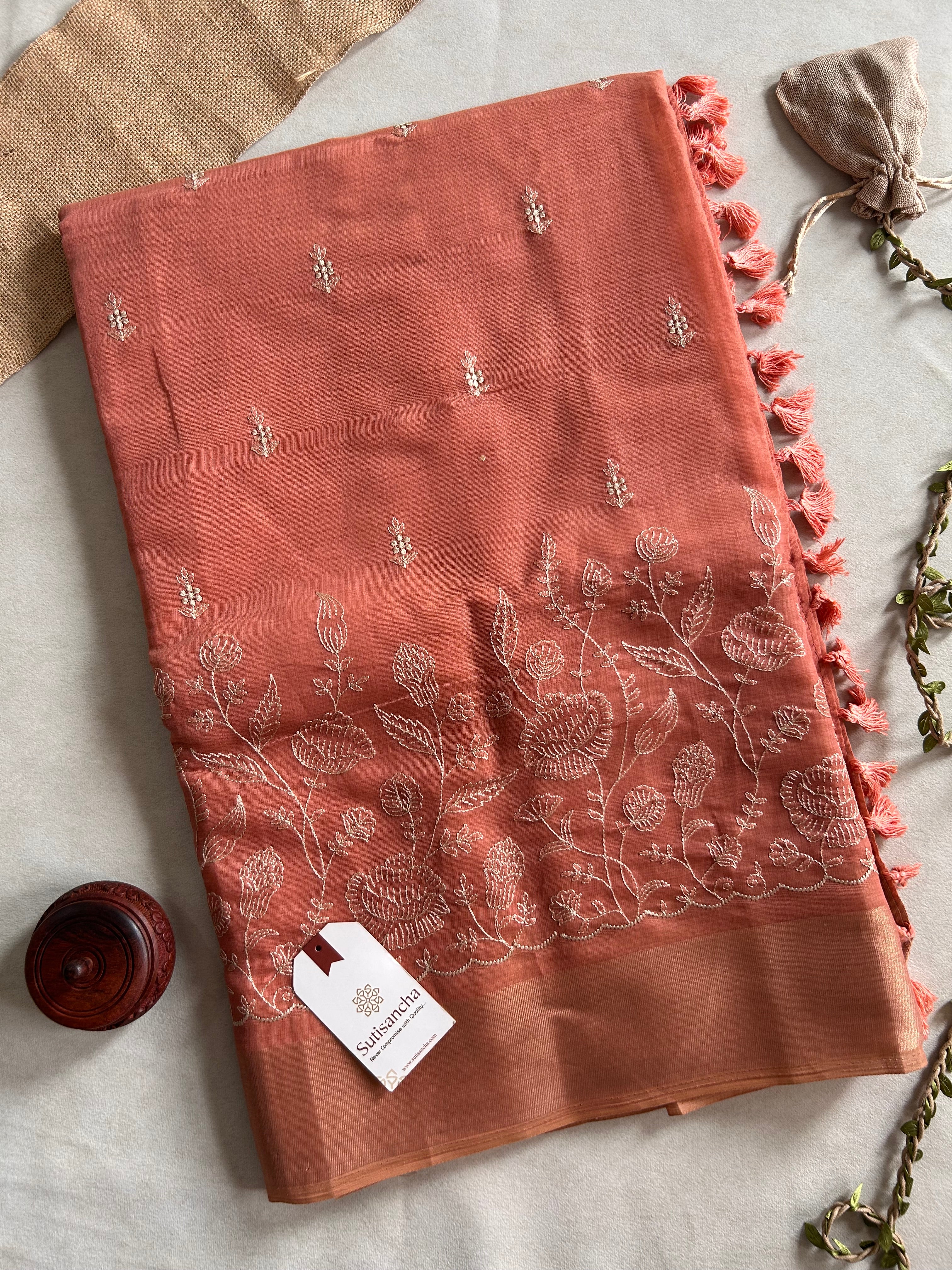Aaranya Floral Thread Work Cotton Saree