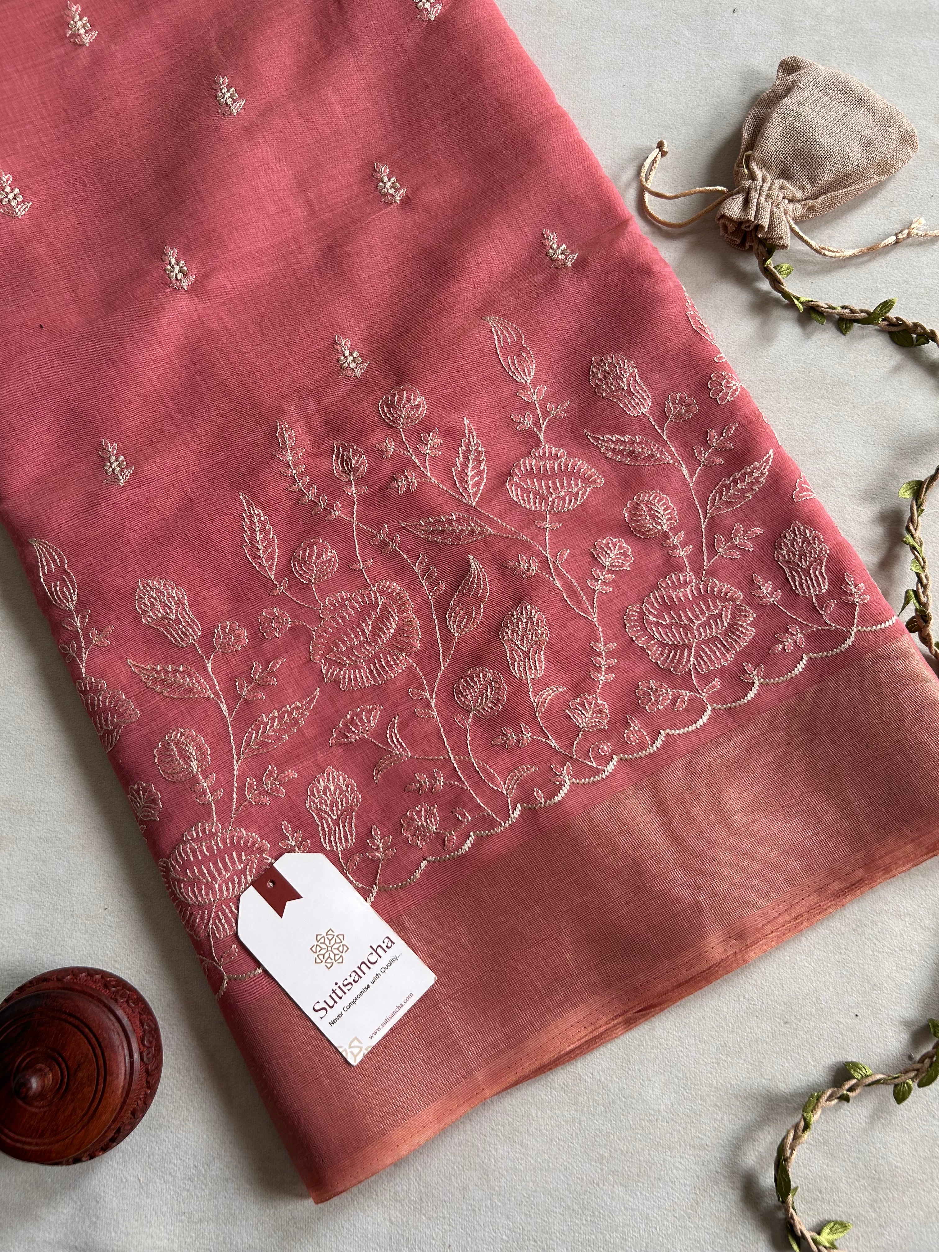 Aaranya Floral Thread Work Cotton Saree