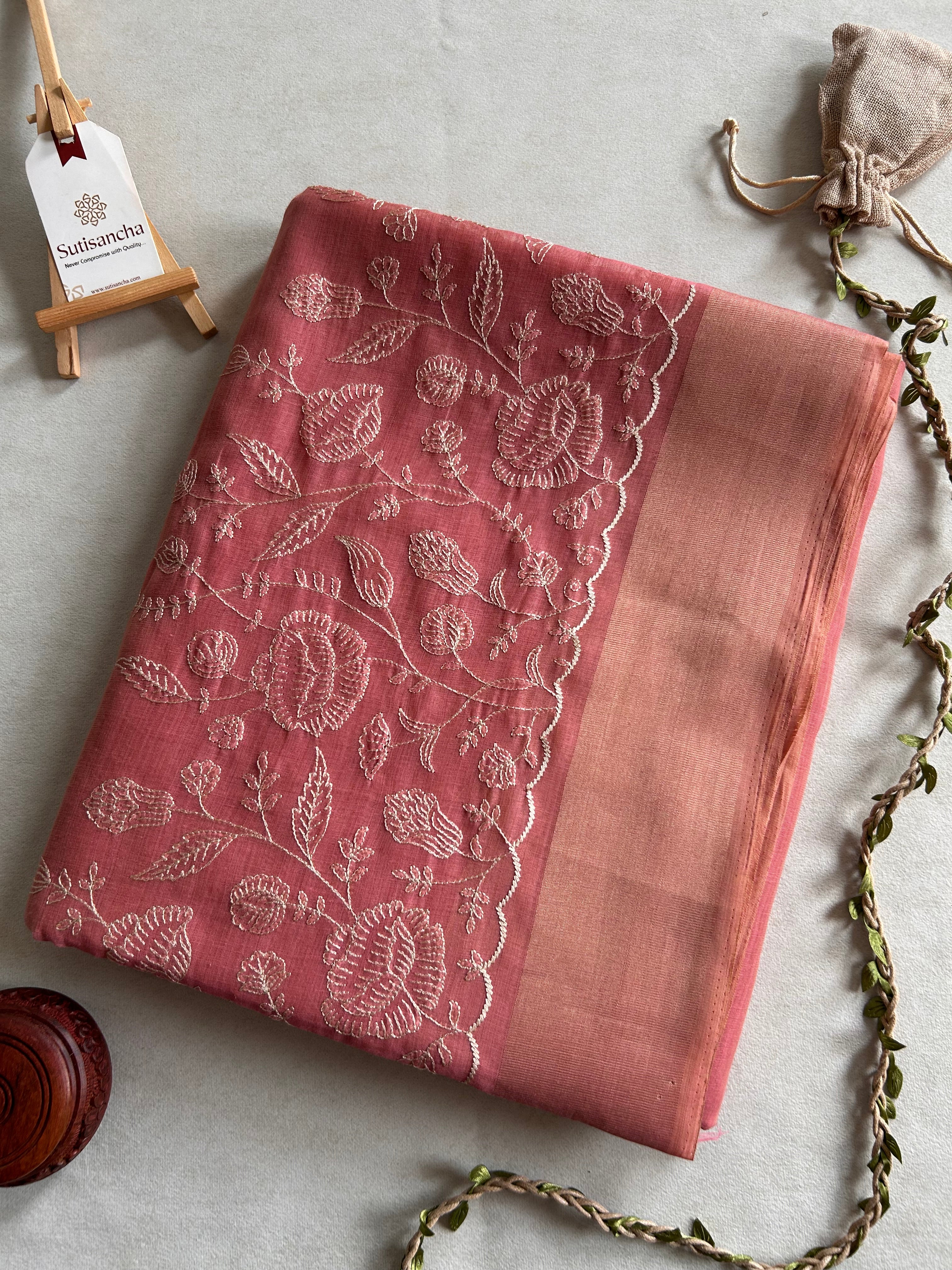 Aaranya Floral Thread Work Cotton Saree