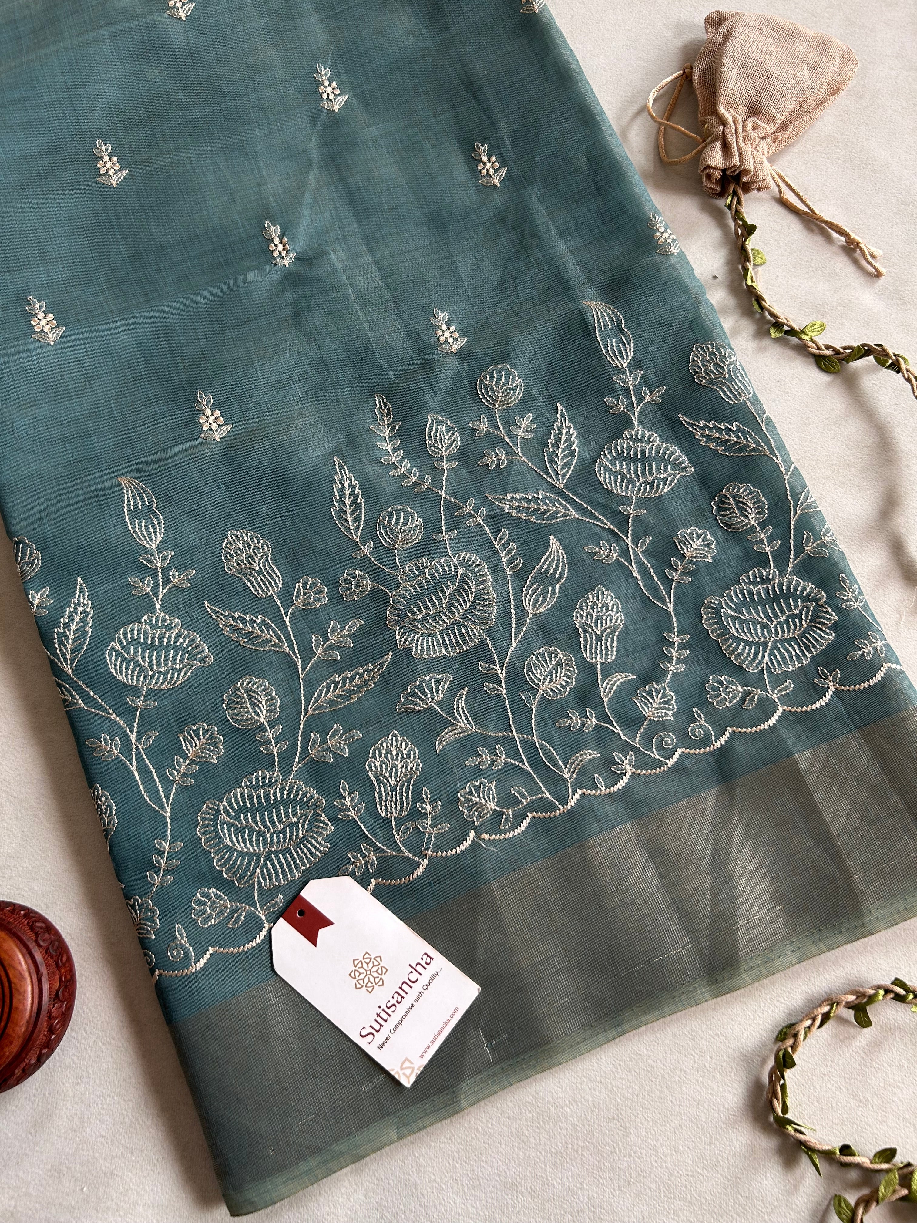 Aaranya Floral Thread Work Cotton Saree