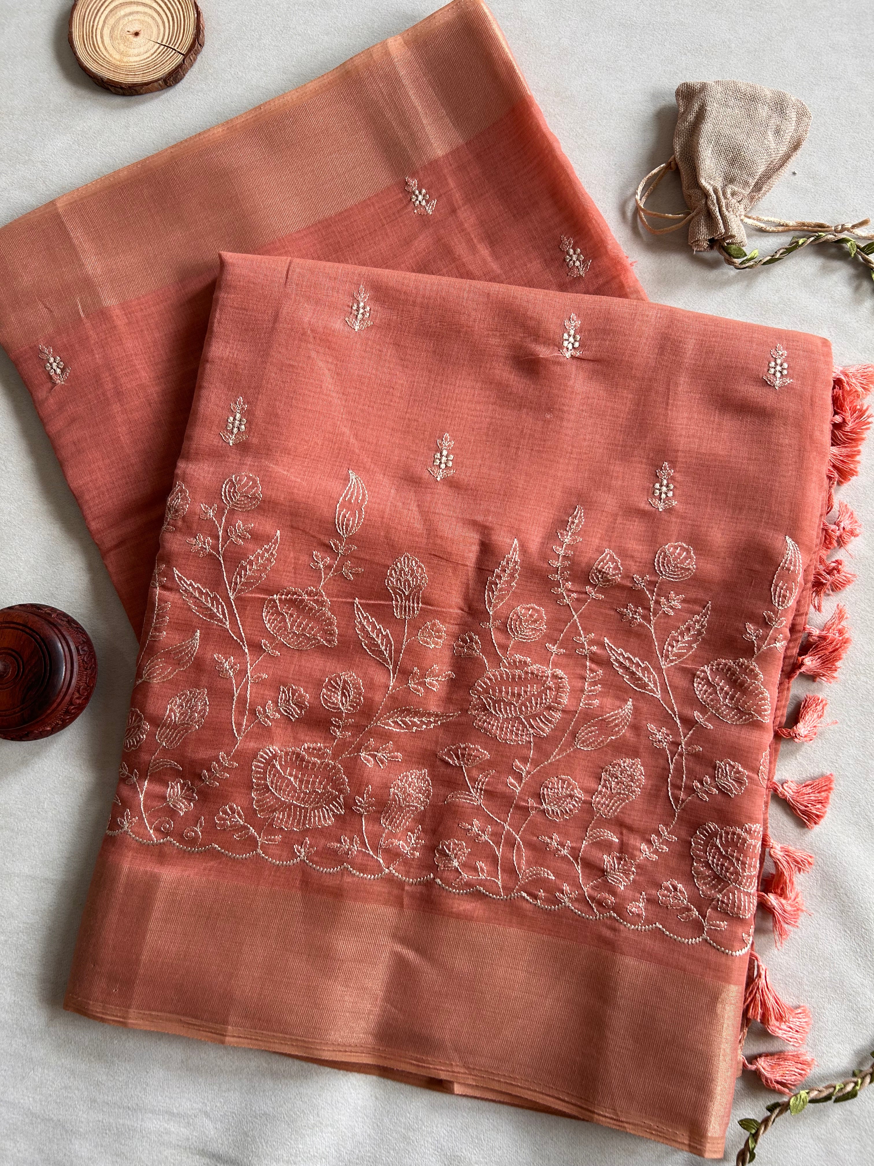 Aaranya Floral Thread Work Cotton Saree