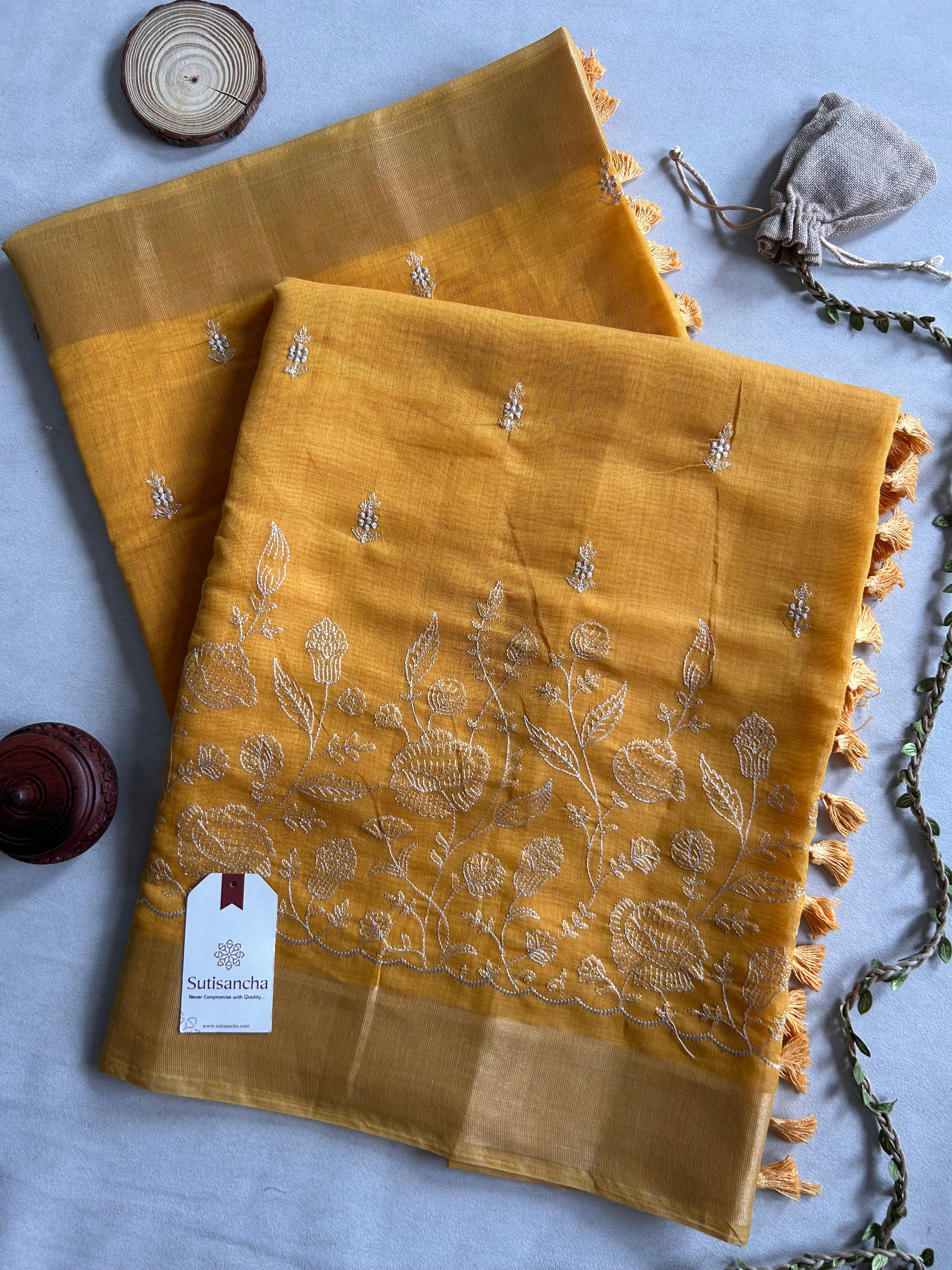 Aaranya Floral Thread Work Cotton Saree