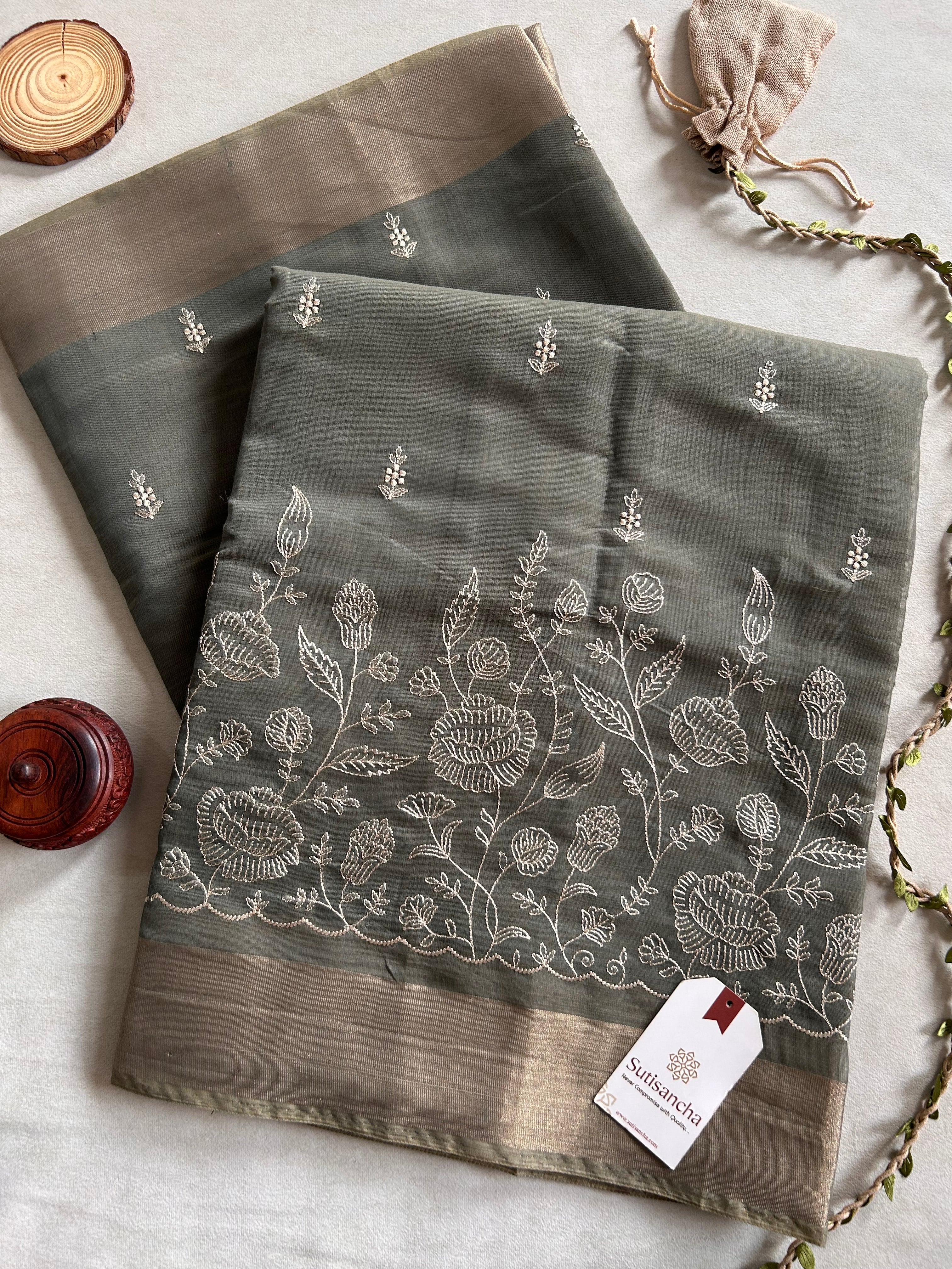 Aaranya Floral Thread Work Cotton Saree