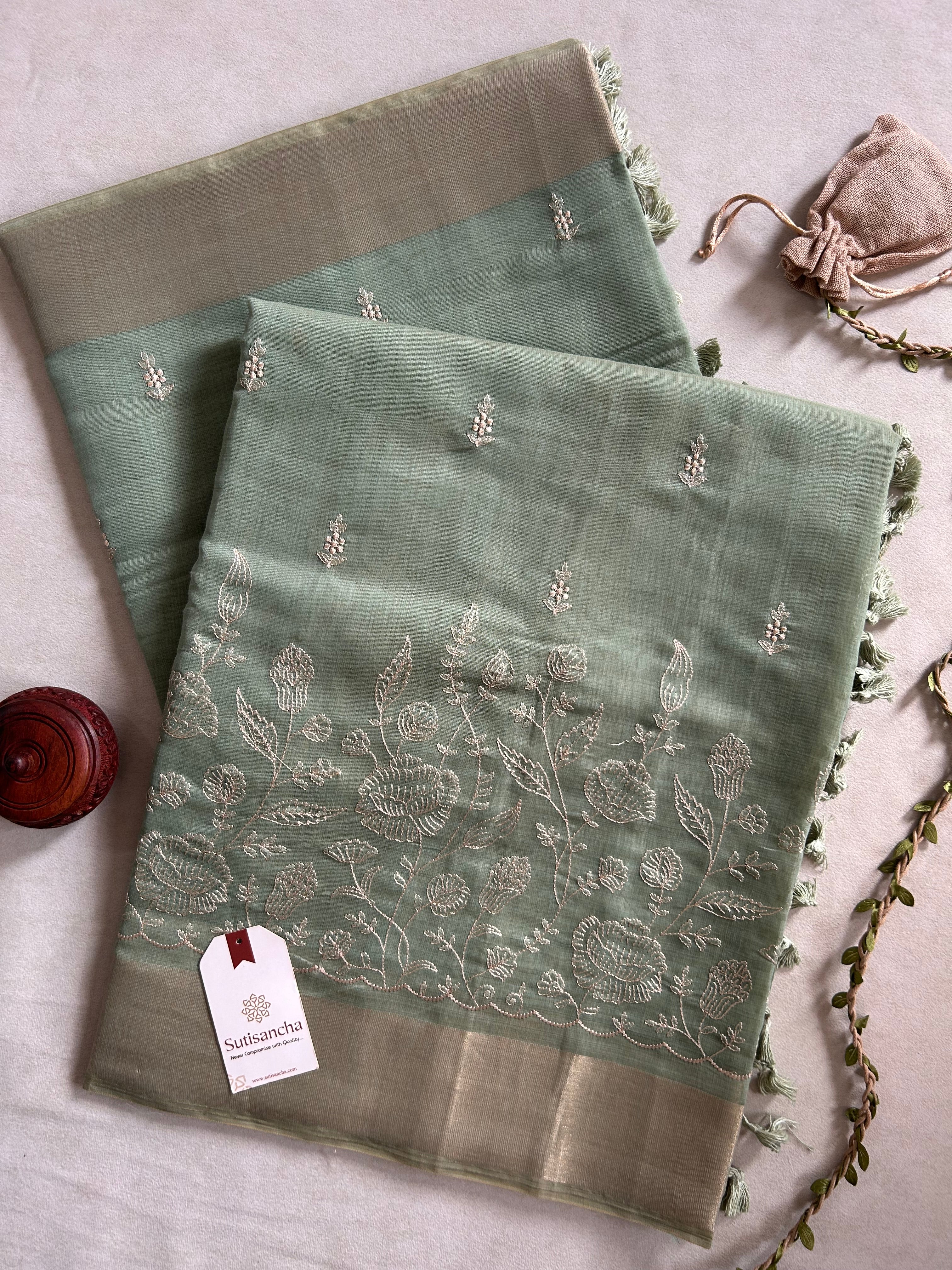 Aaranya Floral Thread Work Cotton Saree