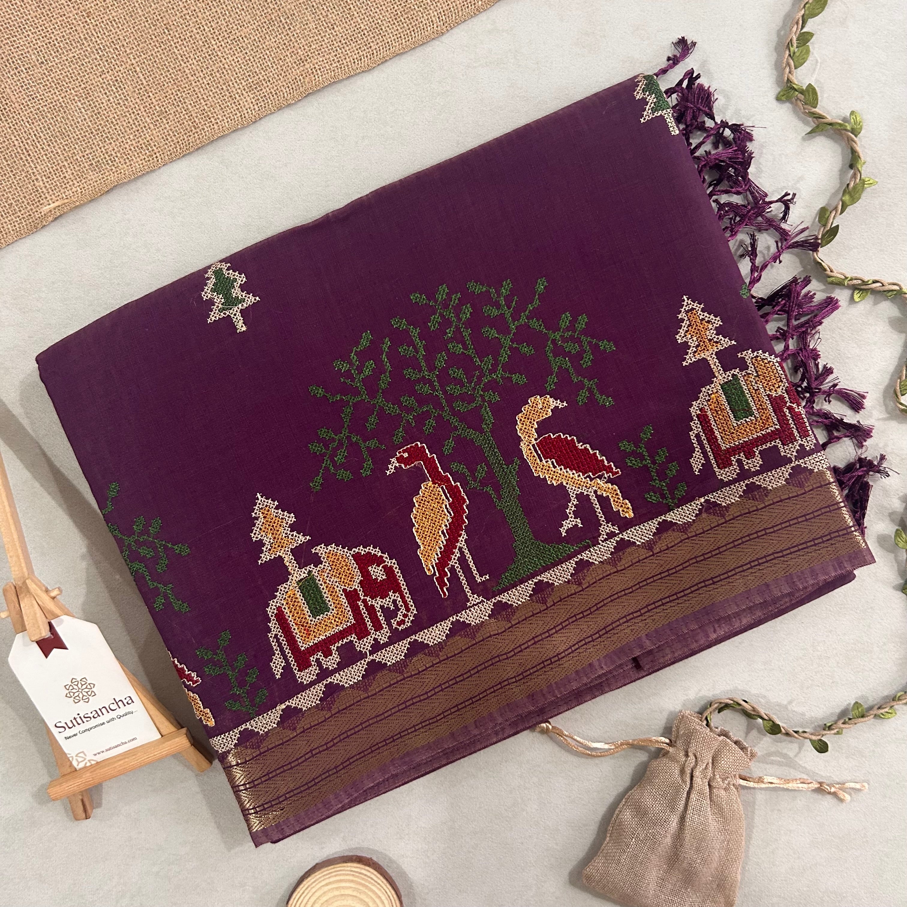 Lokya Nature Thread Work Cotton Saree
