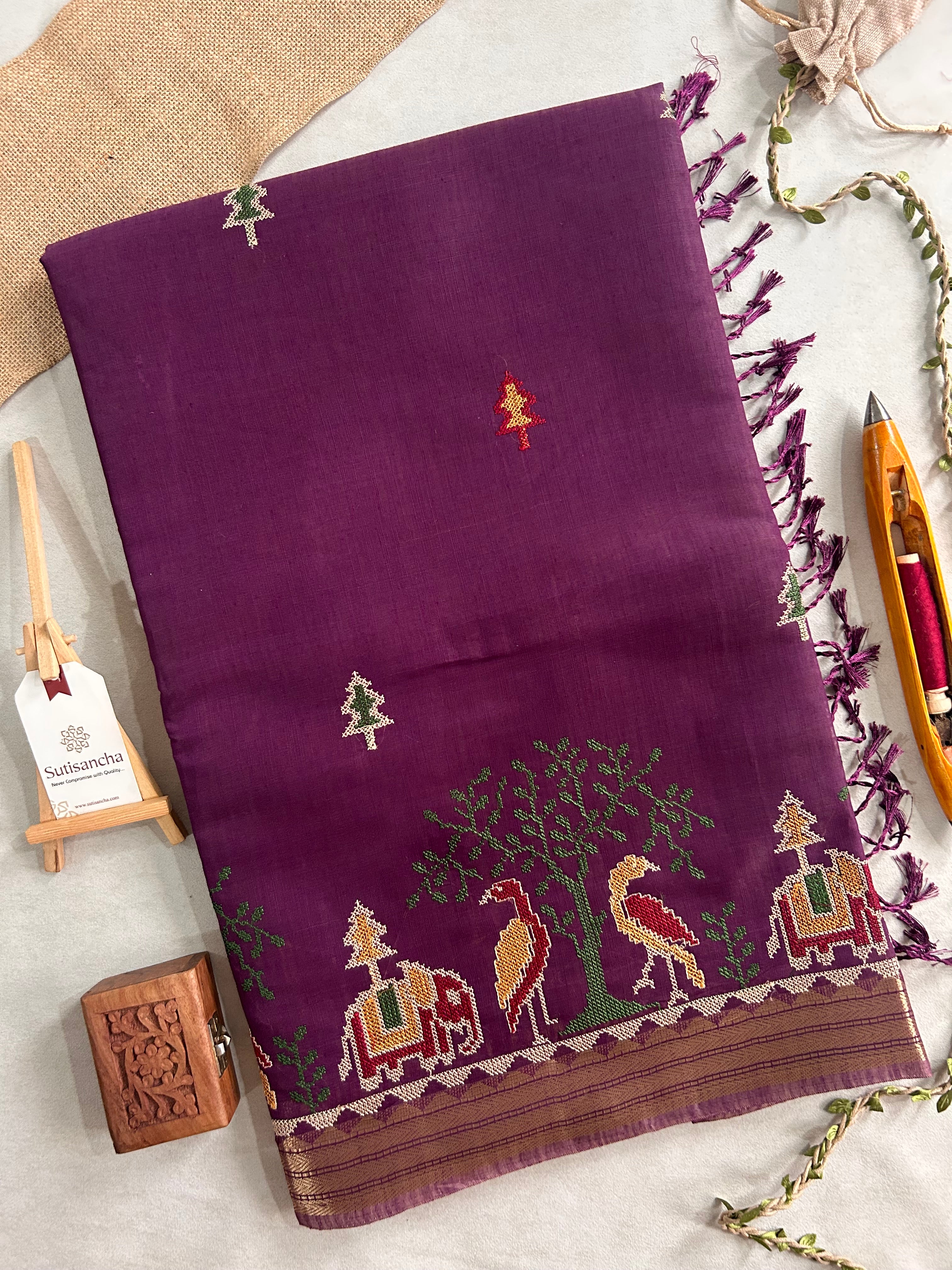 Lokya Nature Thread Work Cotton Saree
