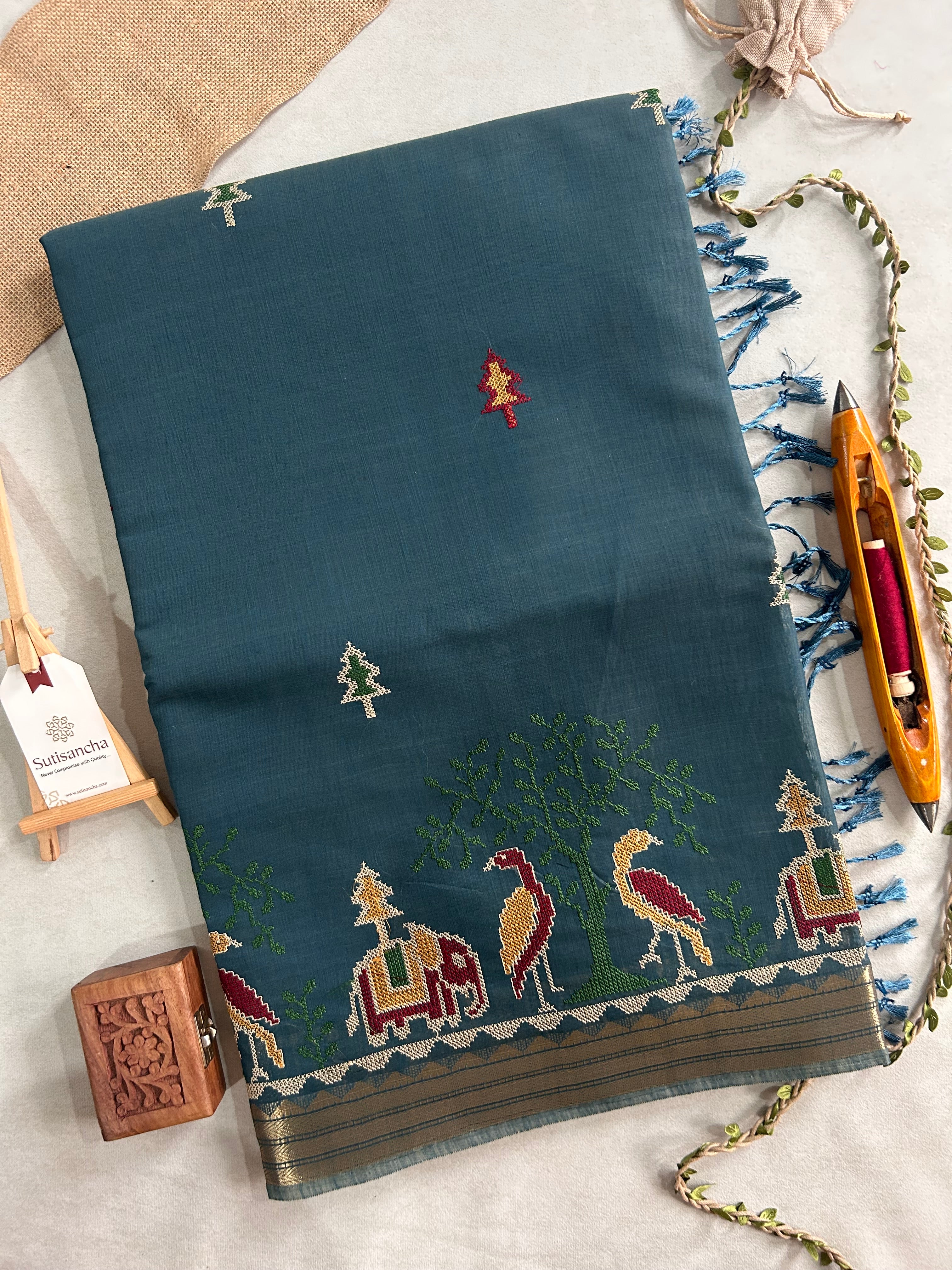 Lokya Nature Thread Work Cotton Saree
