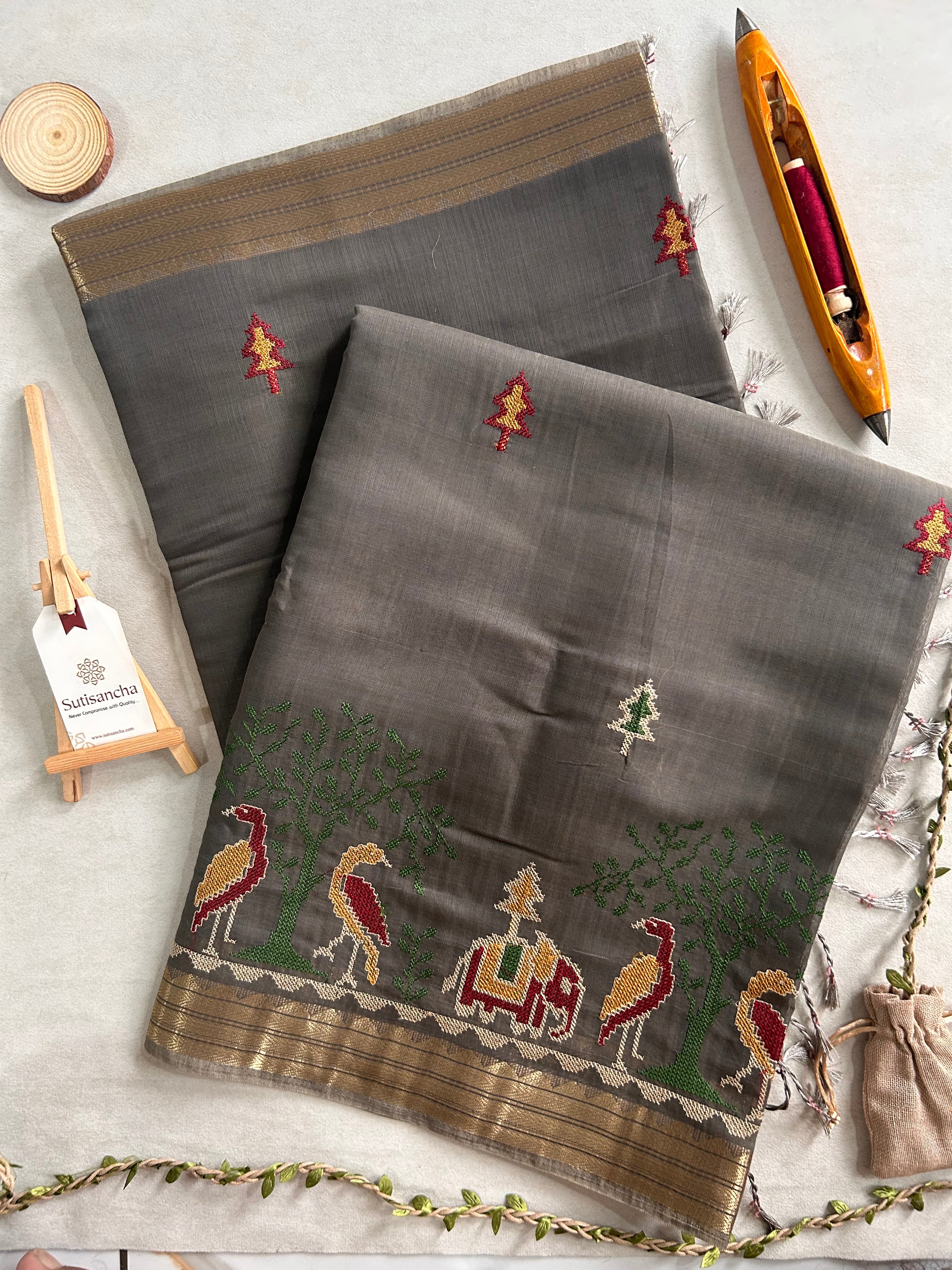 Lokya Nature Thread Work Cotton Saree