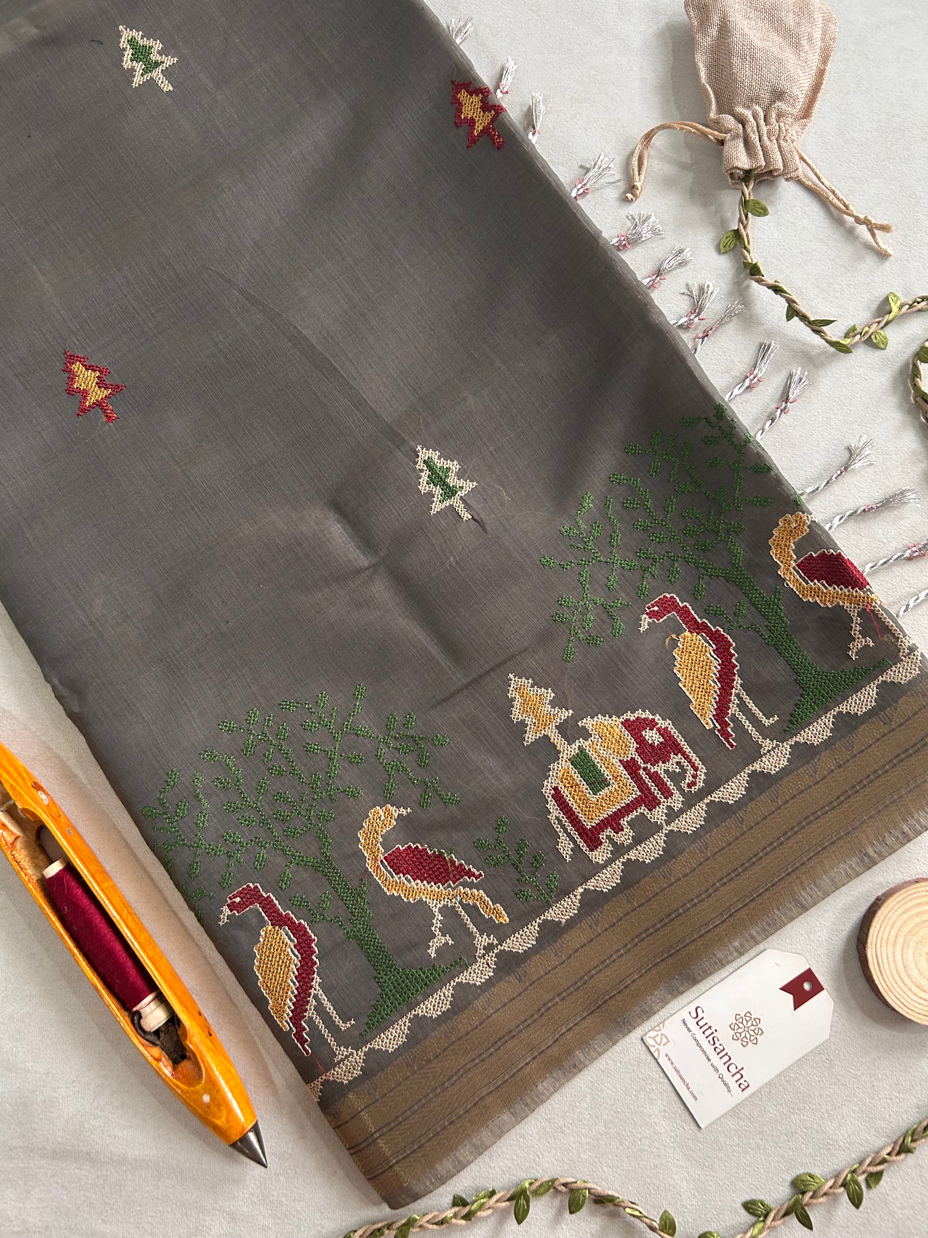 Lokya Nature Thread Work Cotton Saree