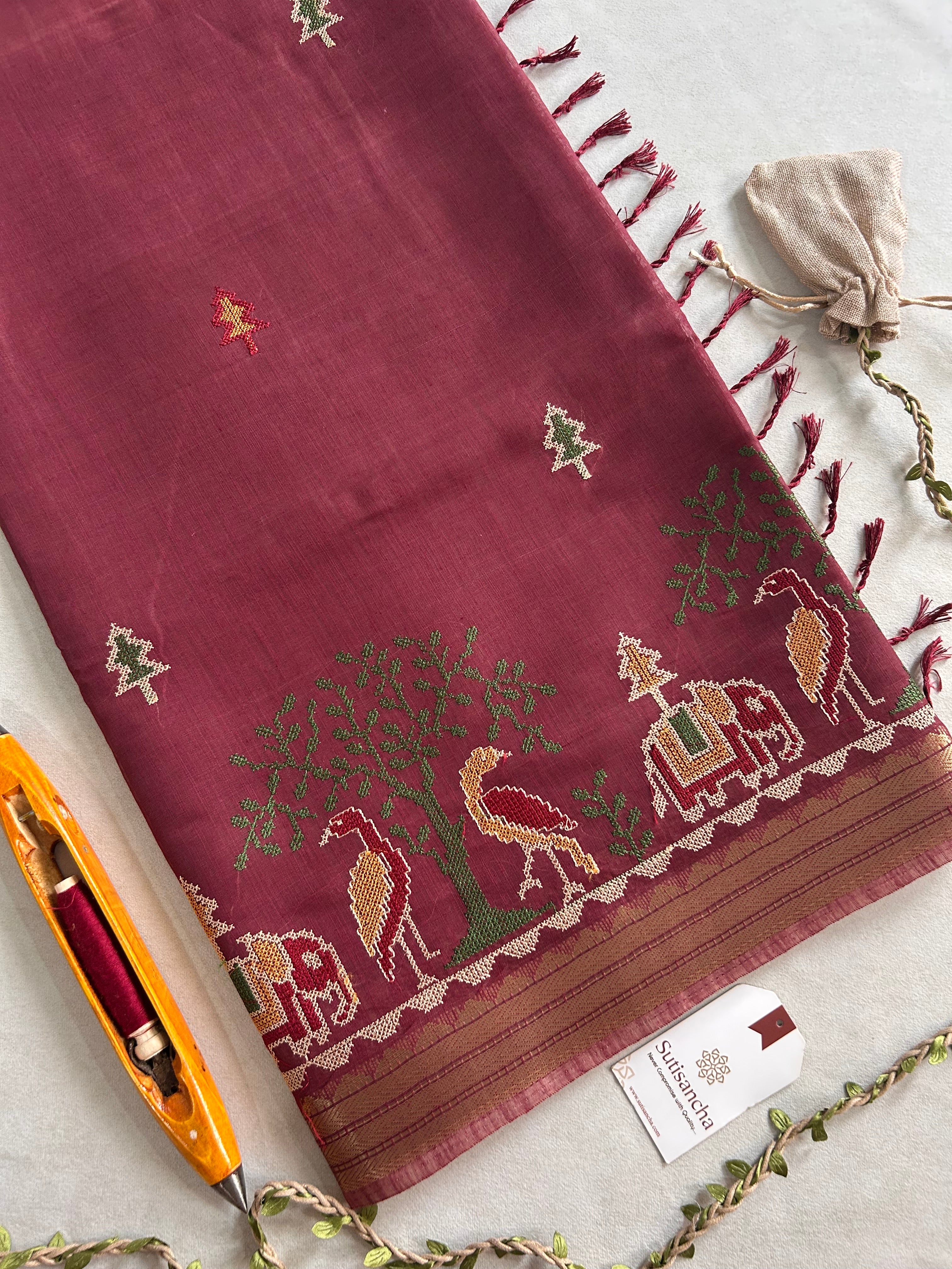 Lokya Nature Thread Work Cotton Saree