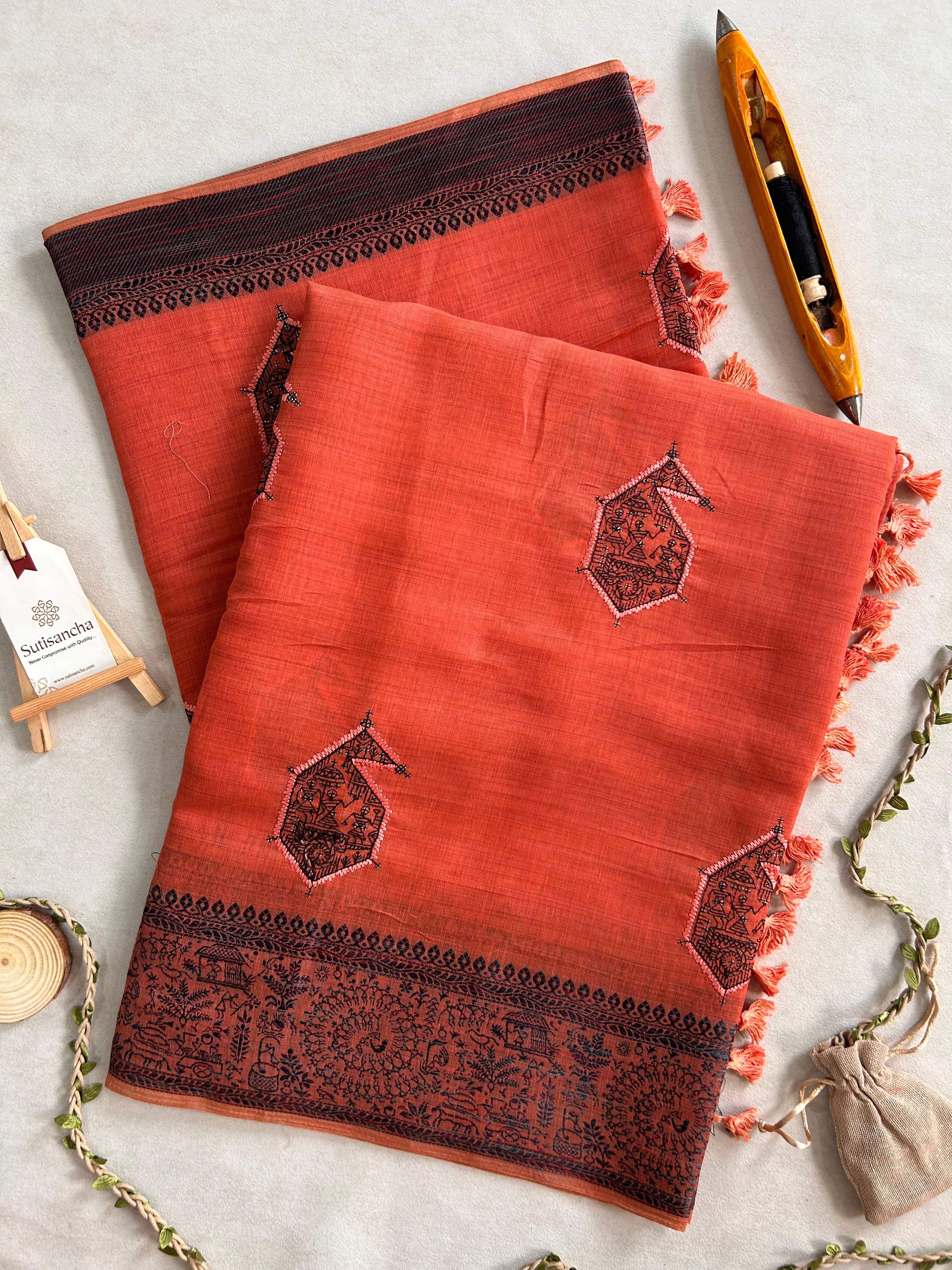 Adiva Cotton Saree with Heritage Thread Work