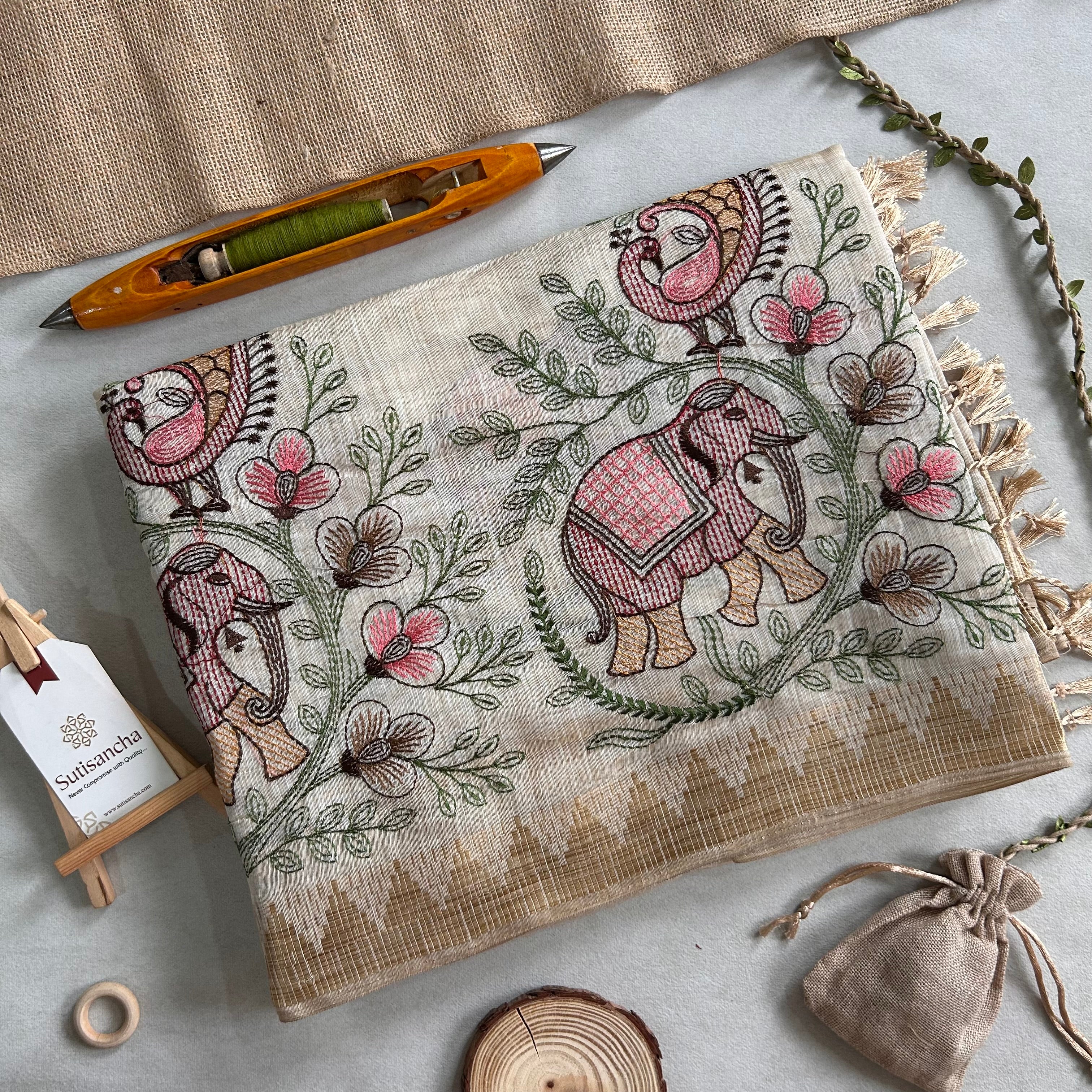 Prakriti Heritage Cotton Saree Nature Thread Art
