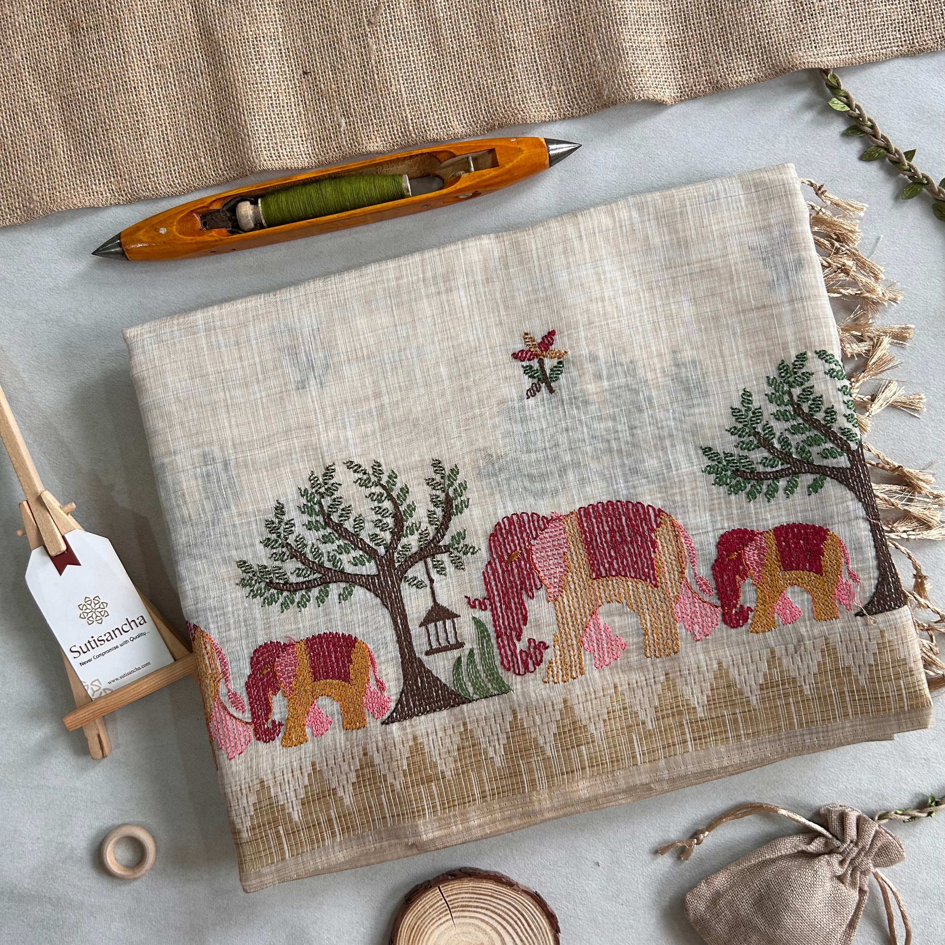 Prakriti Heritage Cotton Saree Nature Thread Art