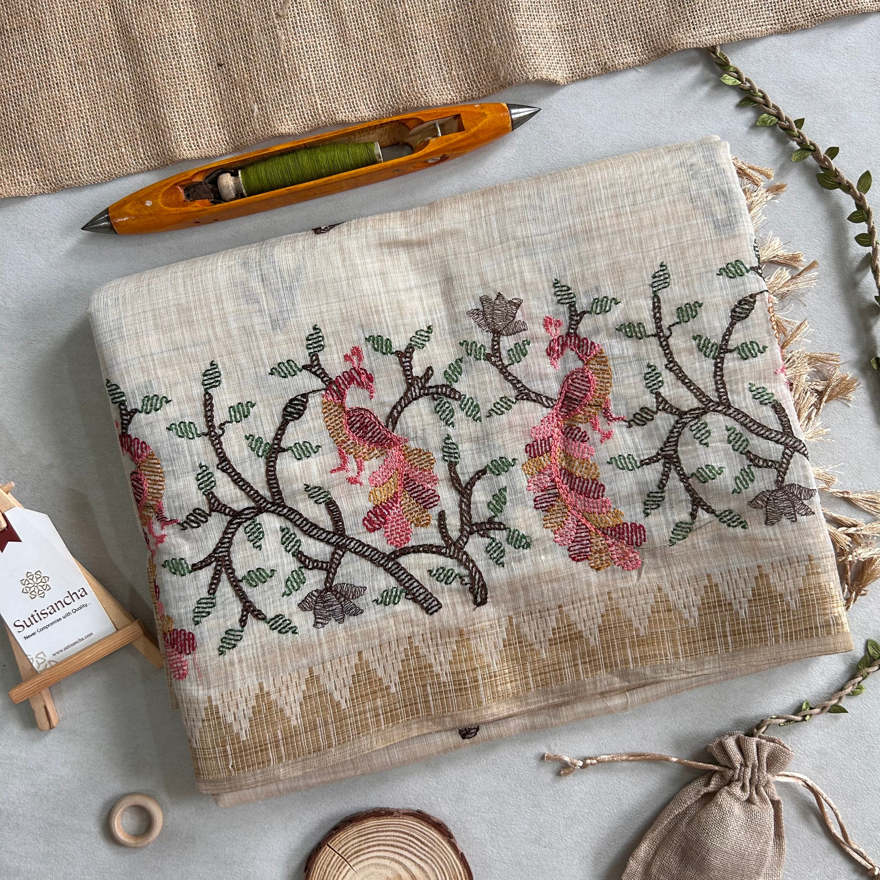 Prakriti Heritage Cotton Saree Nature Thread Art