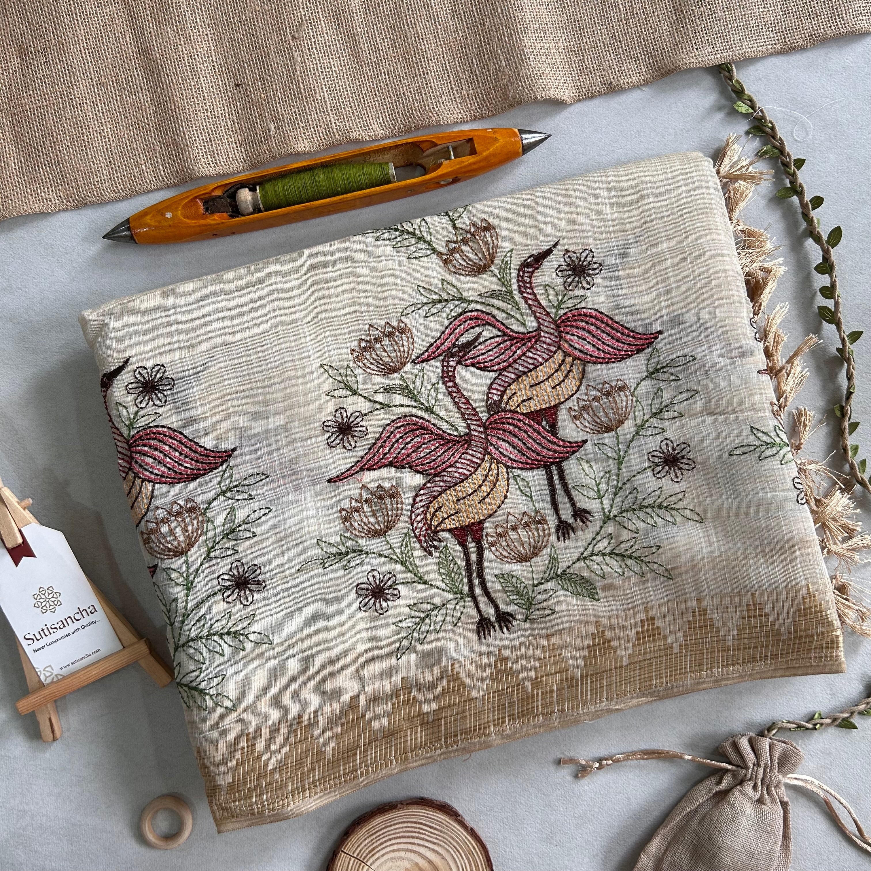 Prakriti Heritage Cotton Saree Nature Thread Art