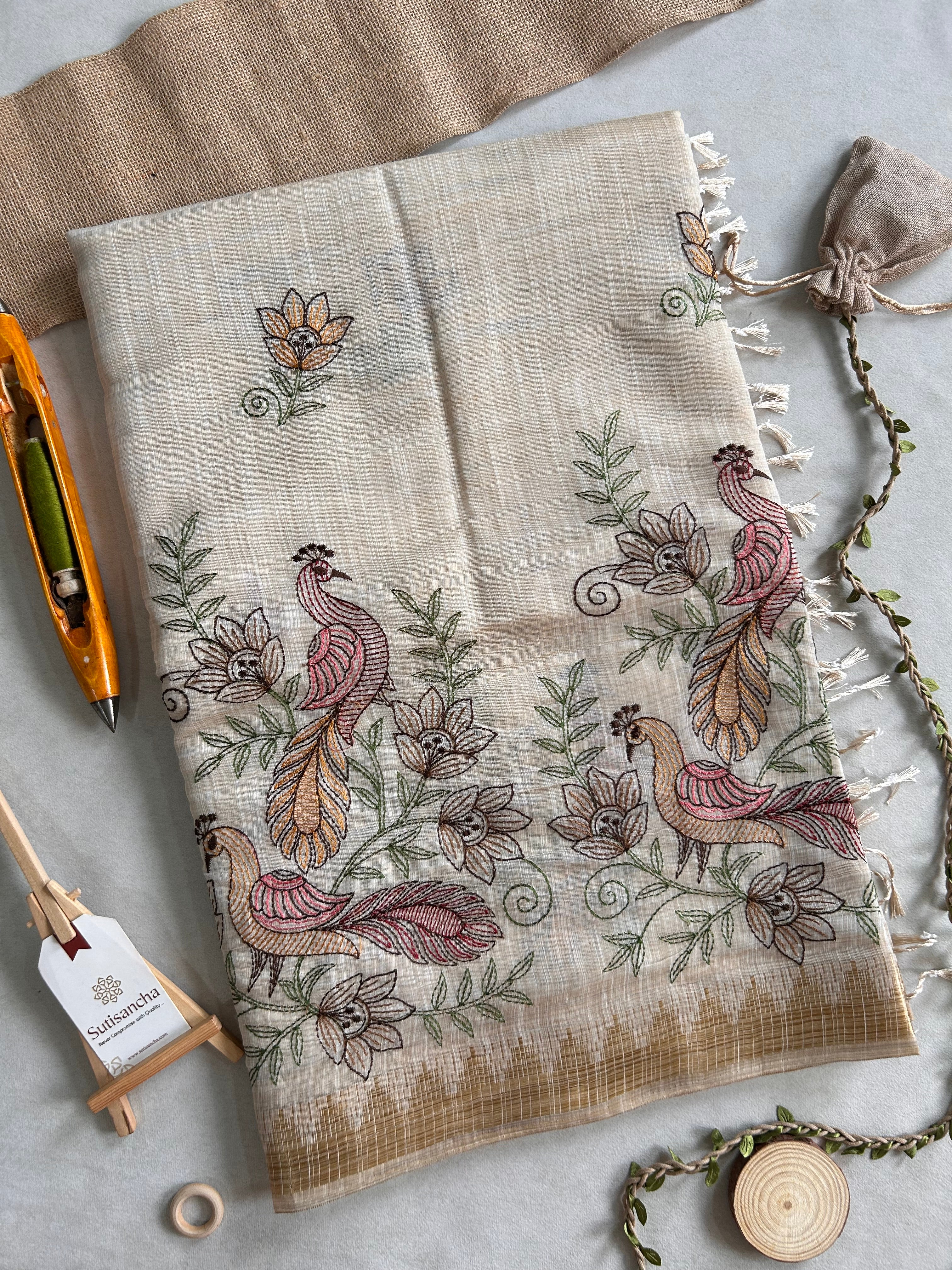 Prakriti Heritage Cotton Saree Nature Thread Art