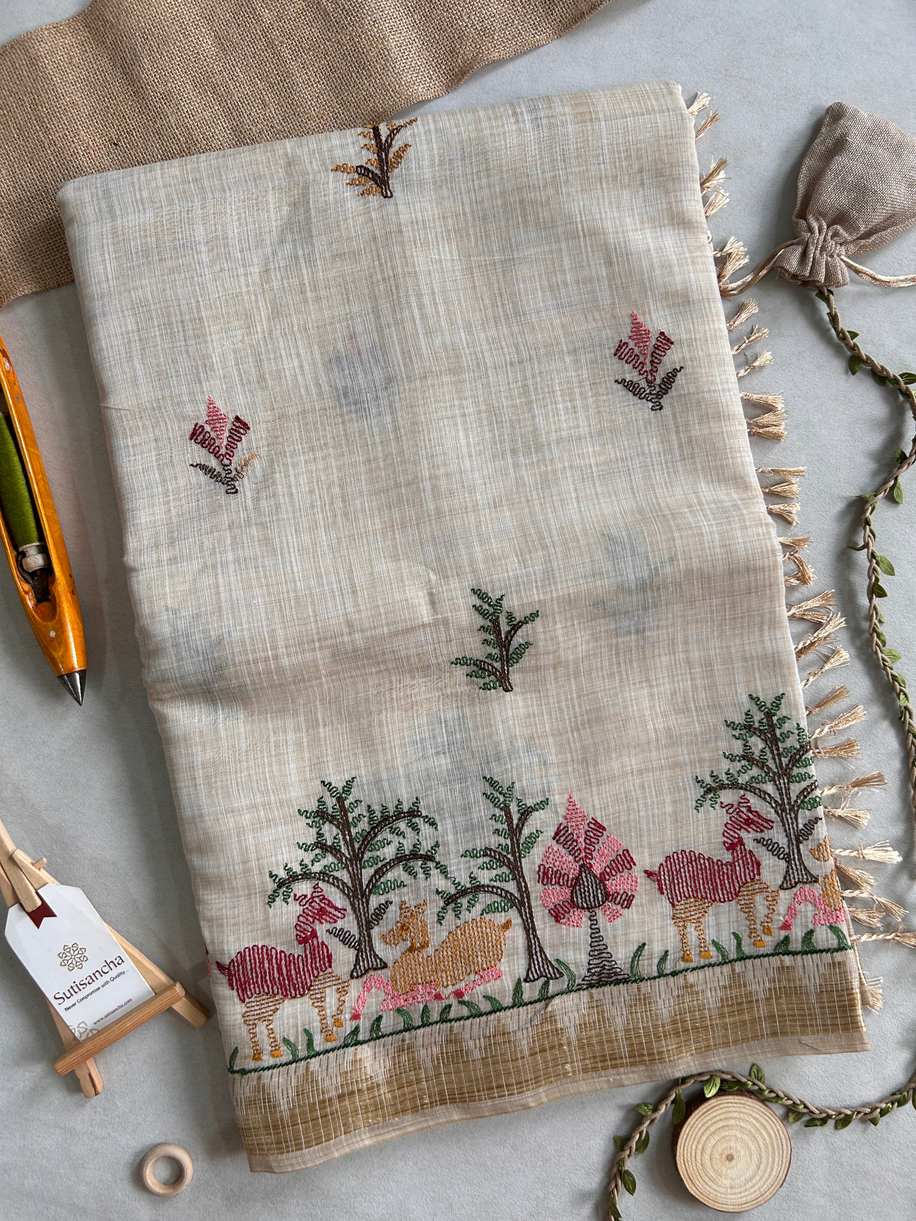 Prakriti Heritage Cotton Saree Nature Thread Art