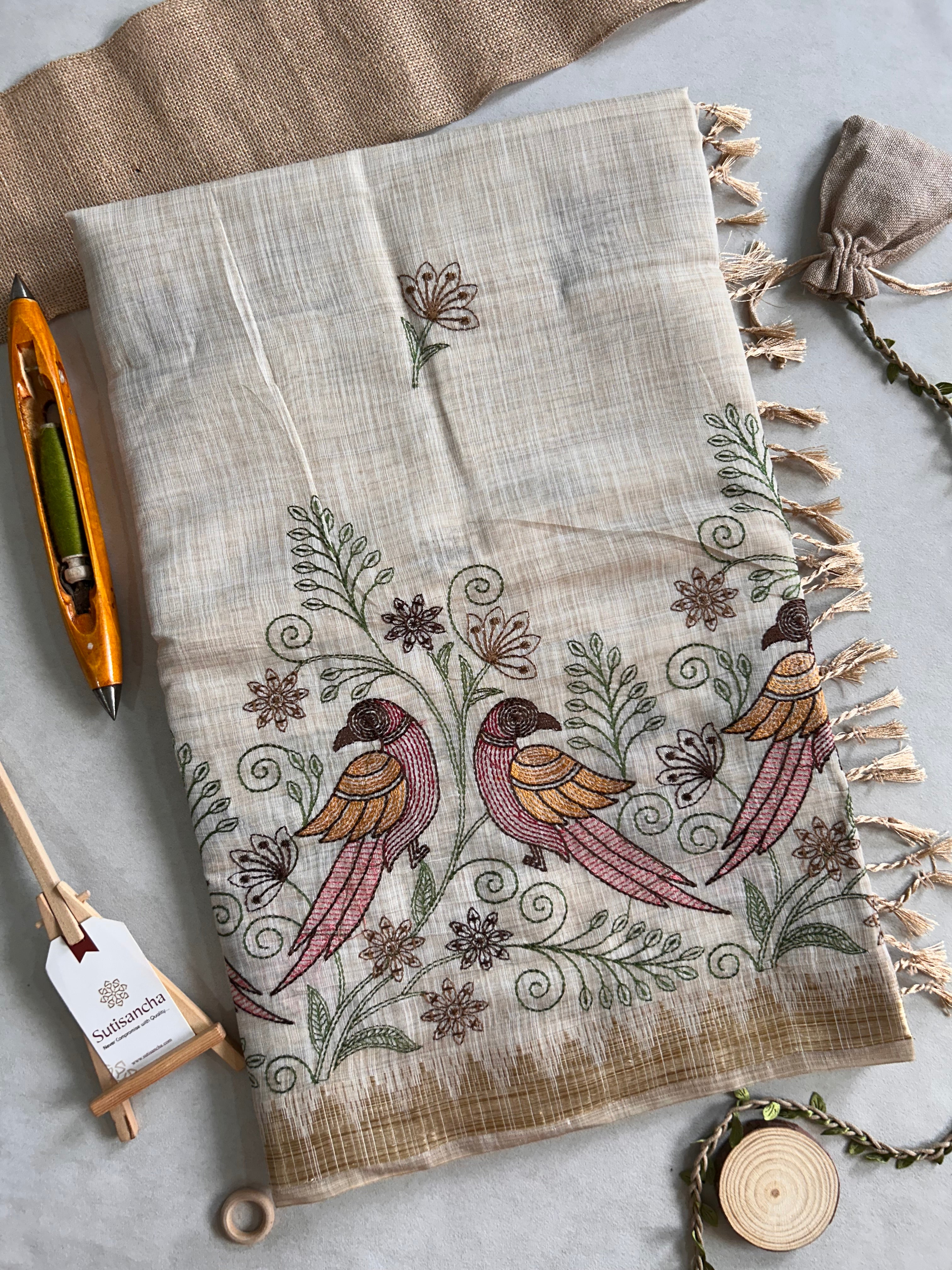 Prakriti Heritage Cotton Saree Nature Thread Art