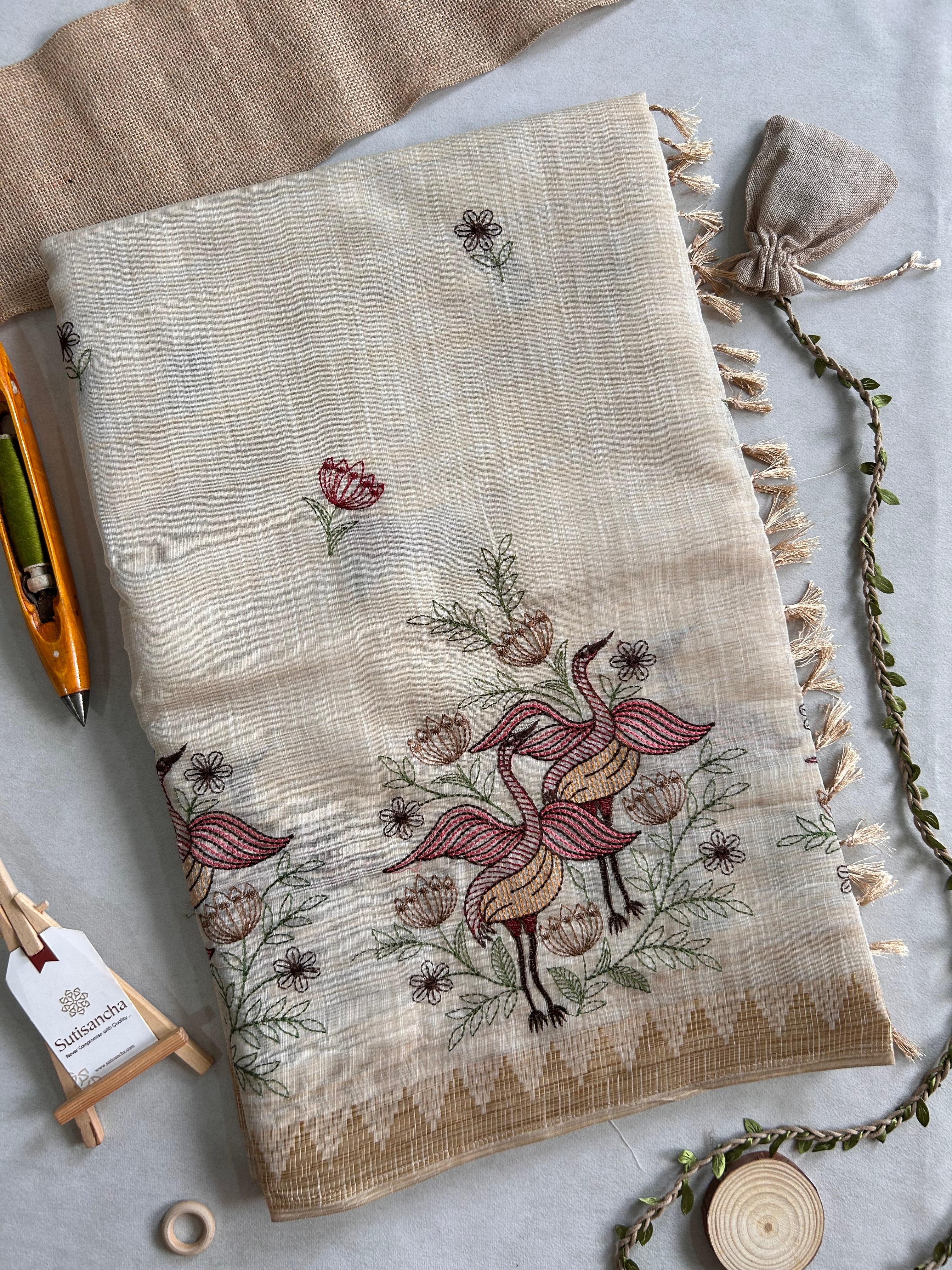Prakriti Heritage Cotton Saree Nature Thread Art