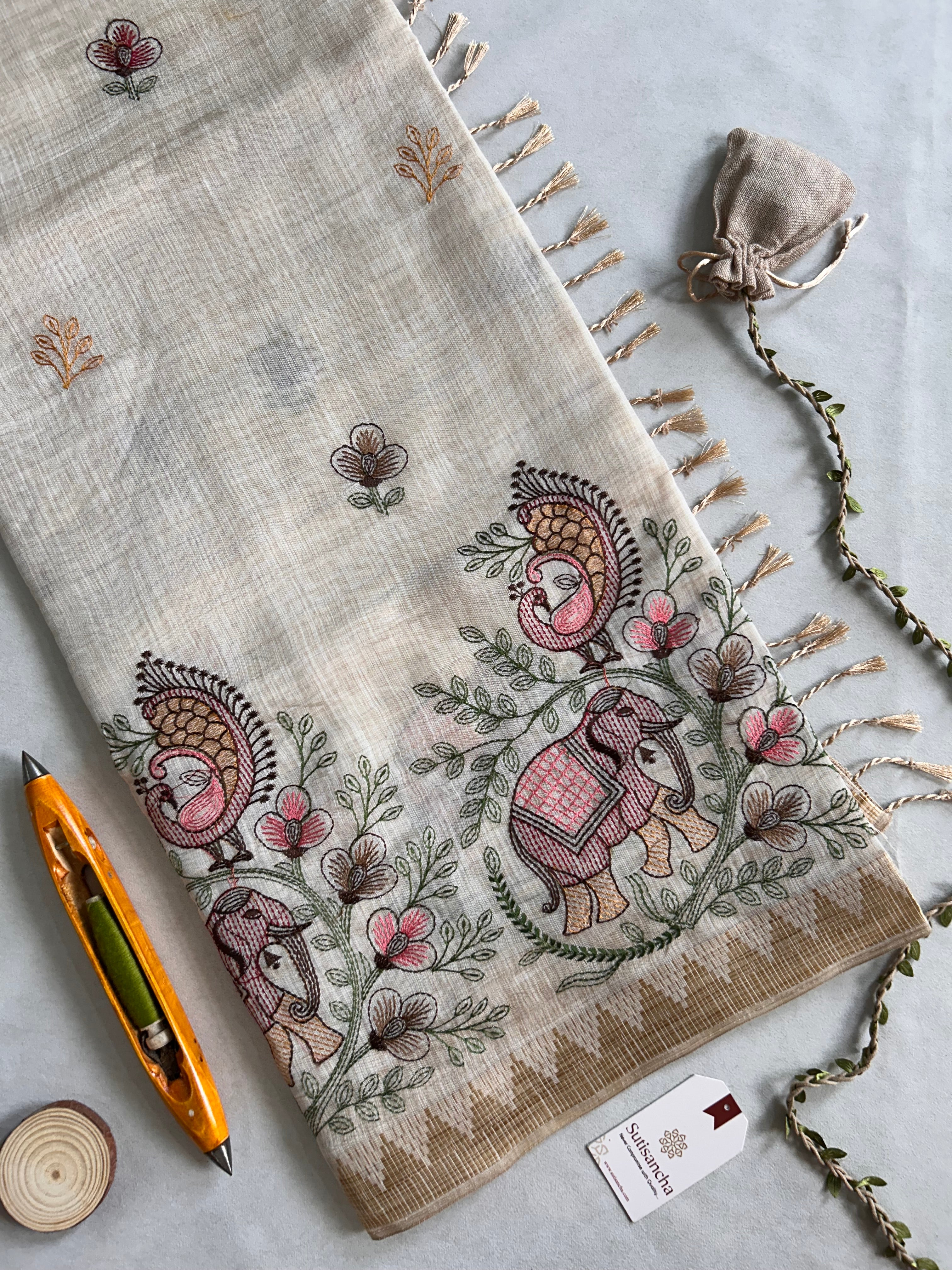 Prakriti Heritage Cotton Saree Nature Thread Art