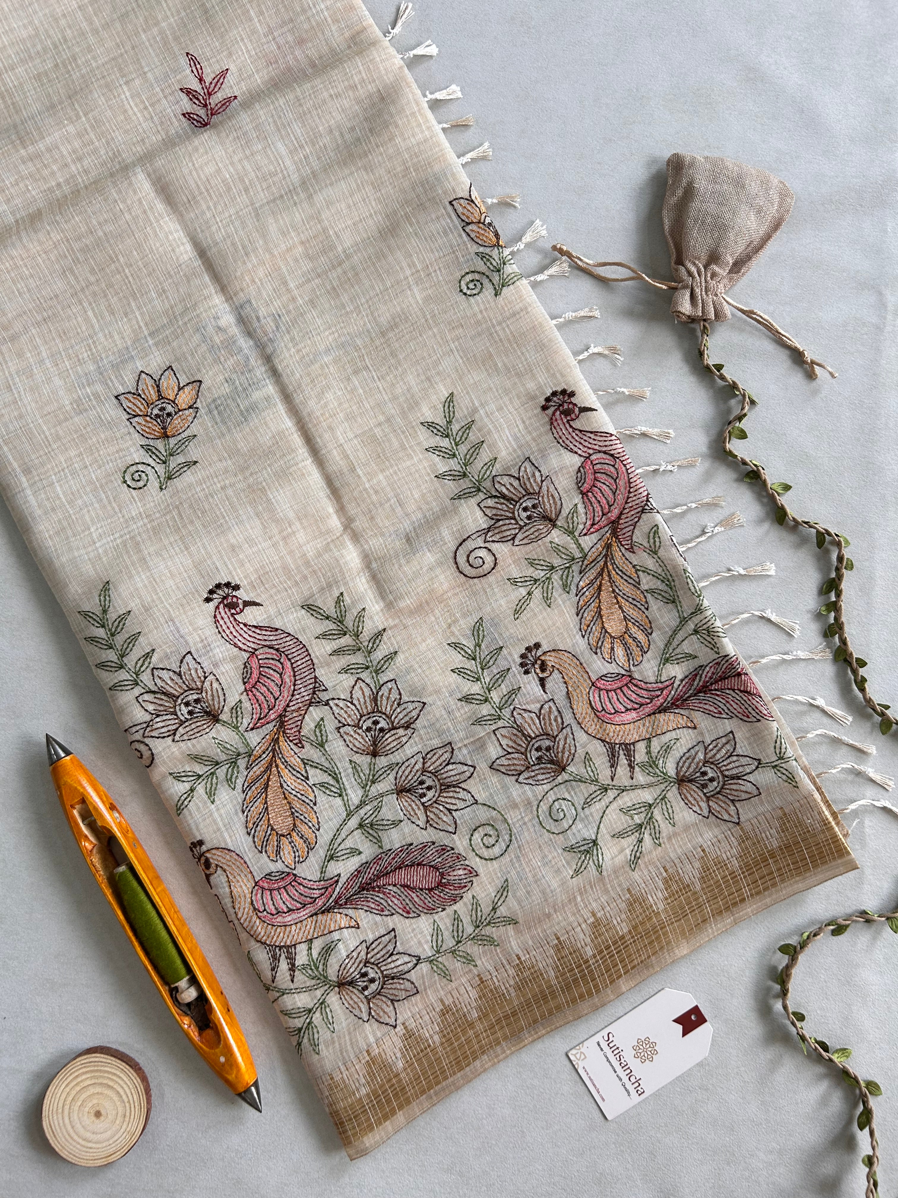 Prakriti Heritage Cotton Saree Nature Thread Art