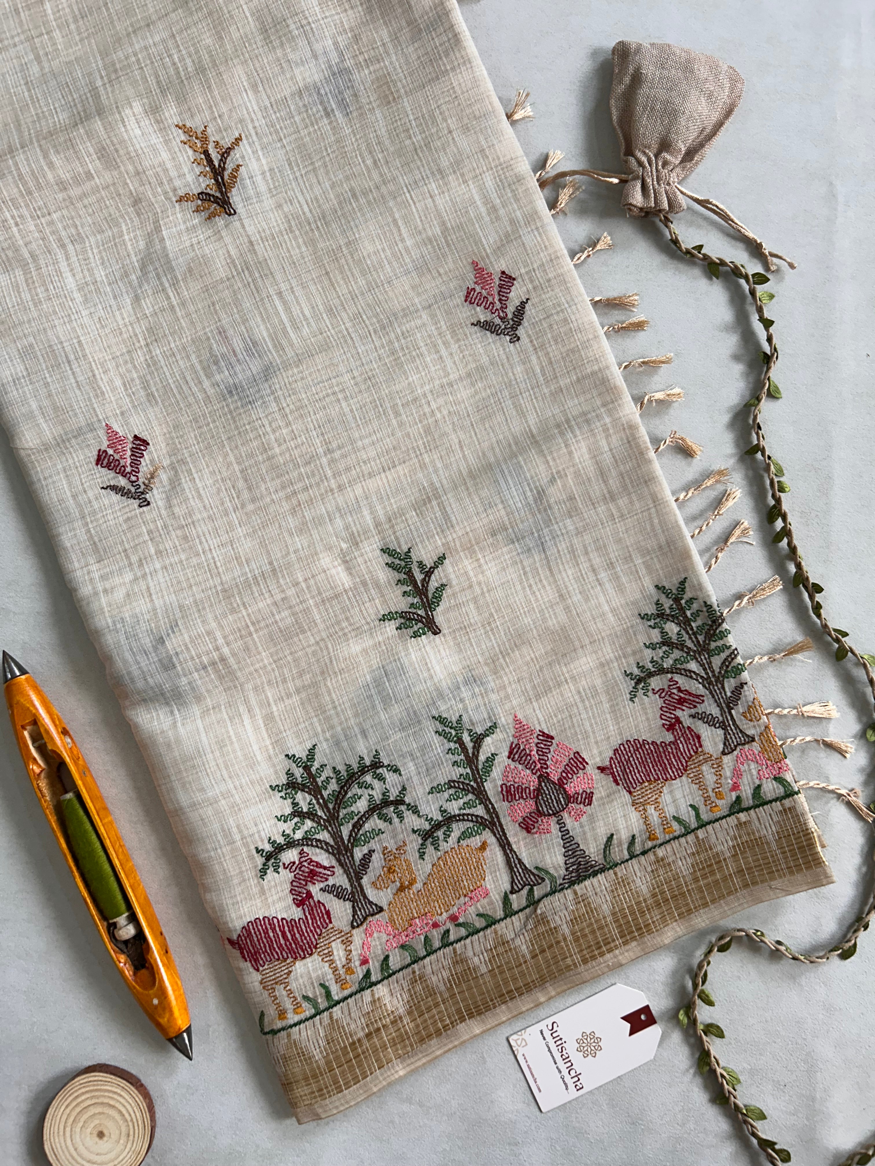 Prakriti Heritage Cotton Saree Nature Thread Art
