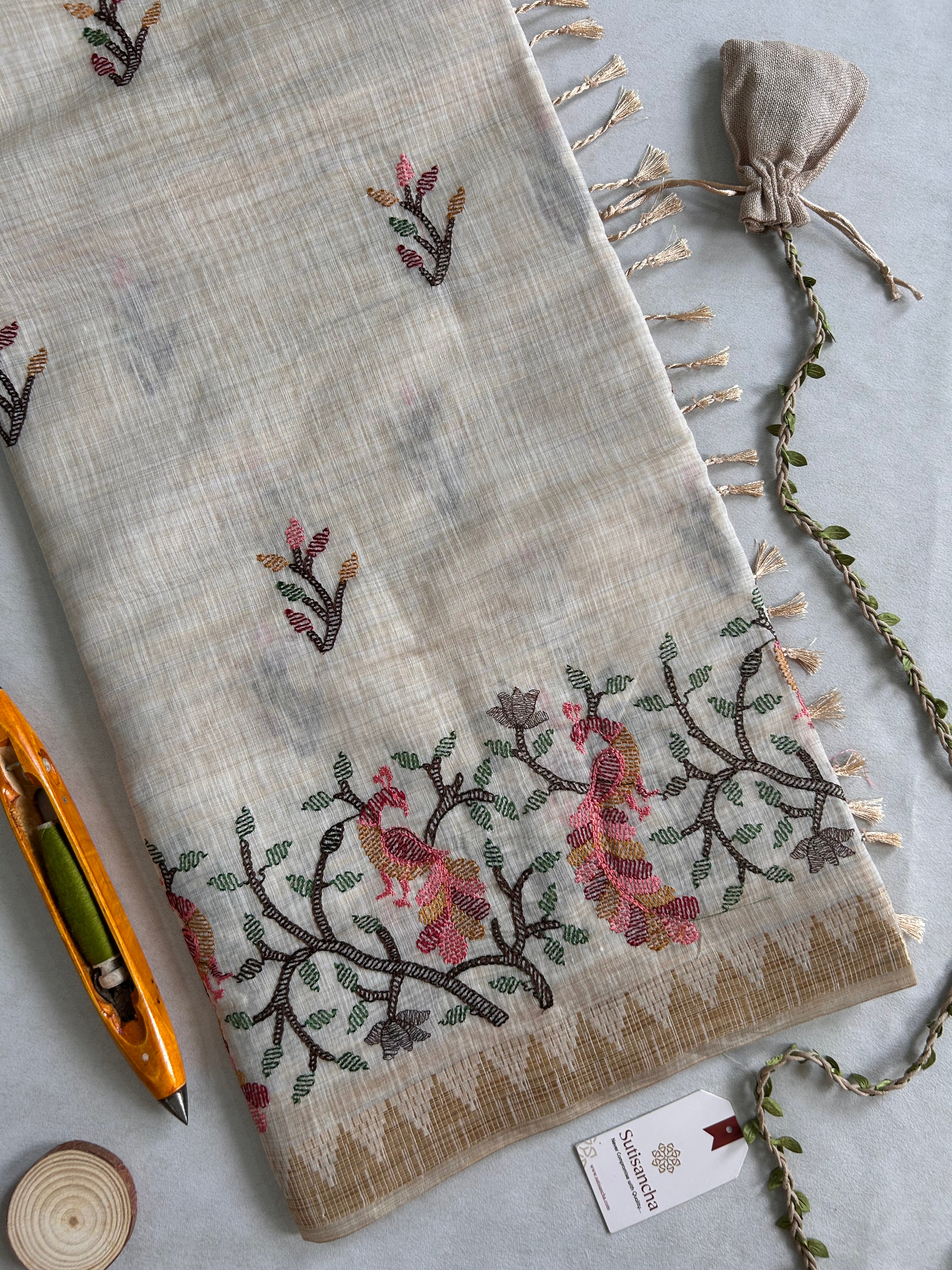 Prakriti Heritage Cotton Saree Nature Thread Art