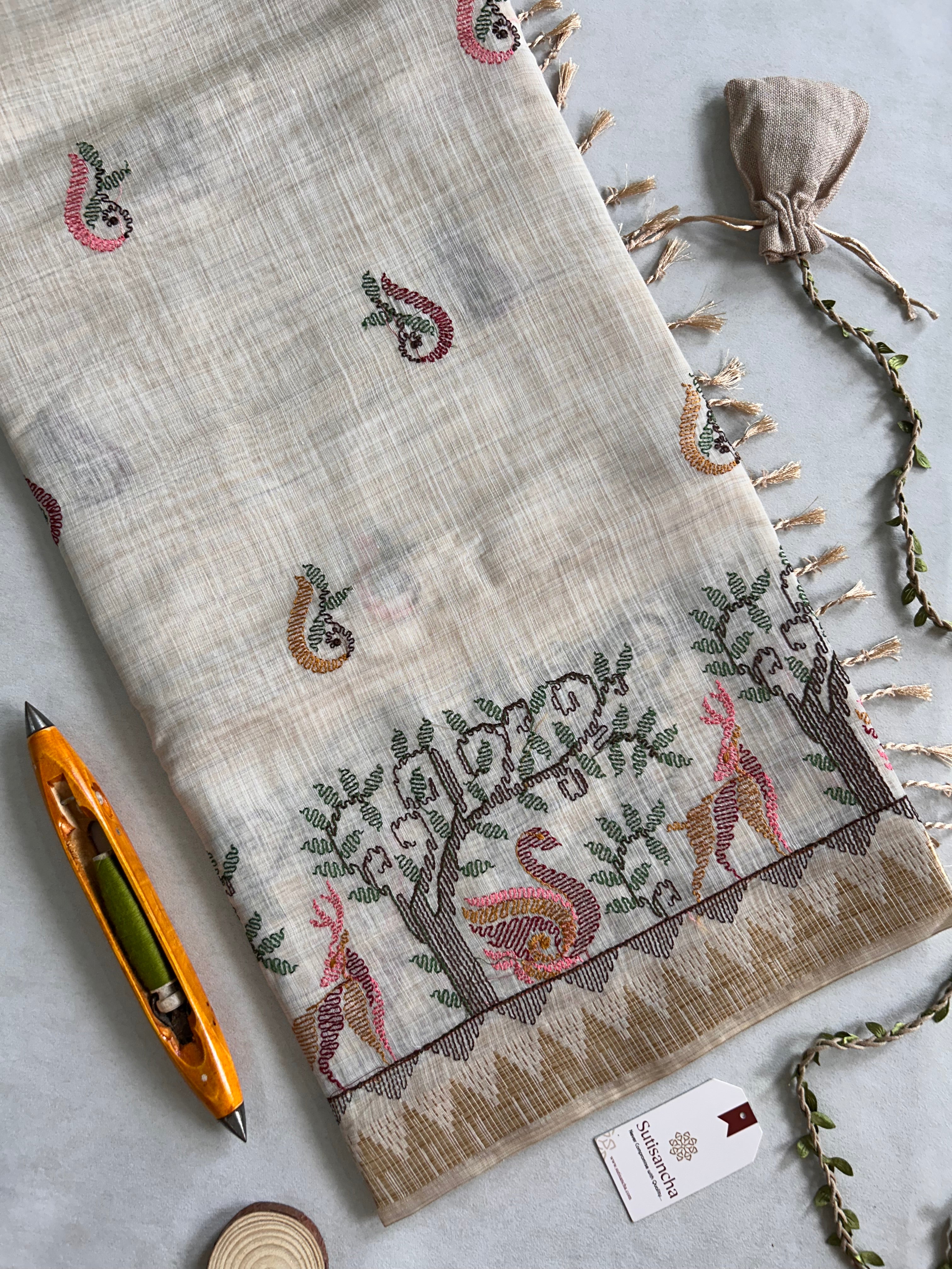 Prakriti Heritage Cotton Saree Nature Thread Art