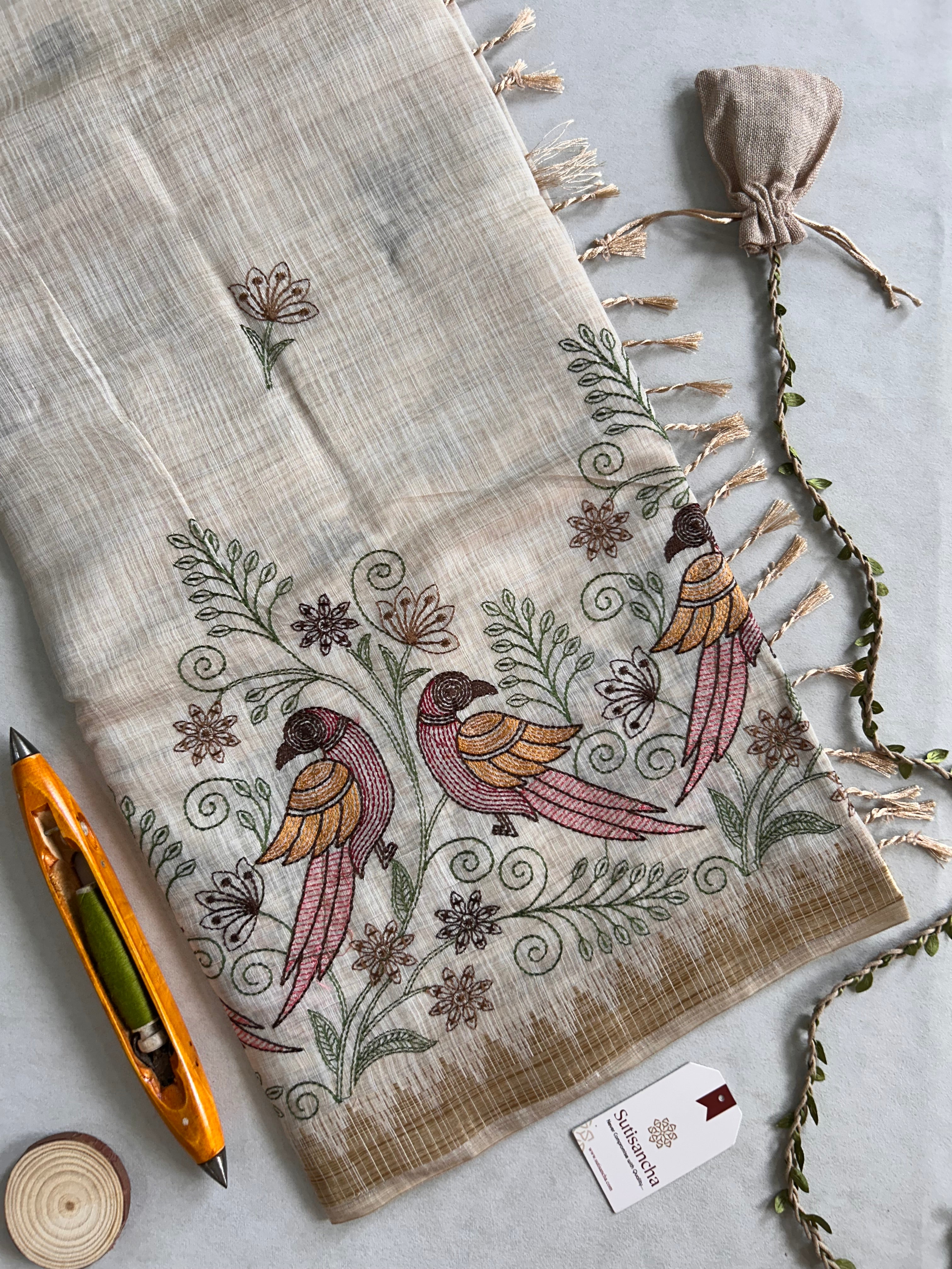 Prakriti Heritage Cotton Saree Nature Thread Art