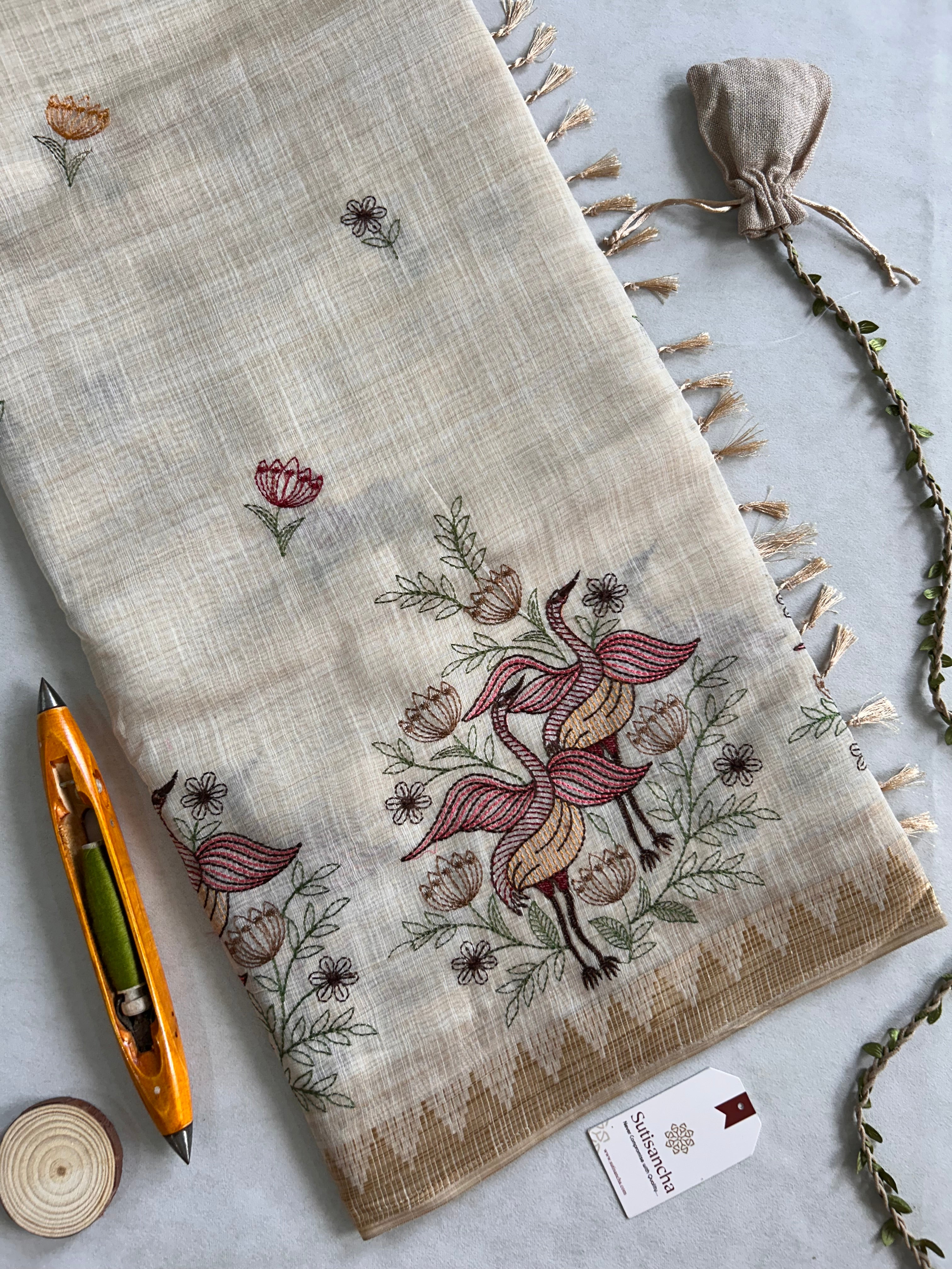 Prakriti Heritage Cotton Saree Nature Thread Art