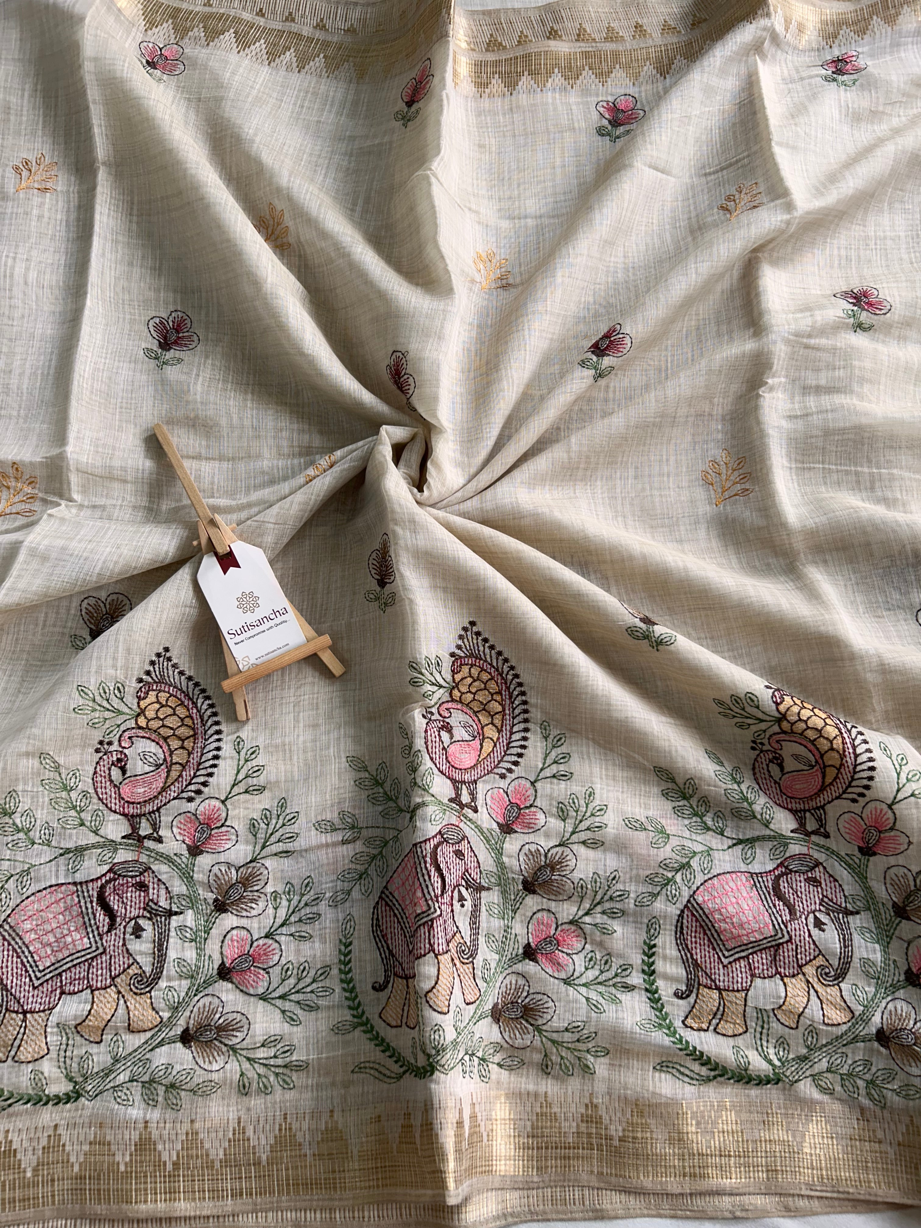 Prakriti Heritage Cotton Saree Nature Thread Art