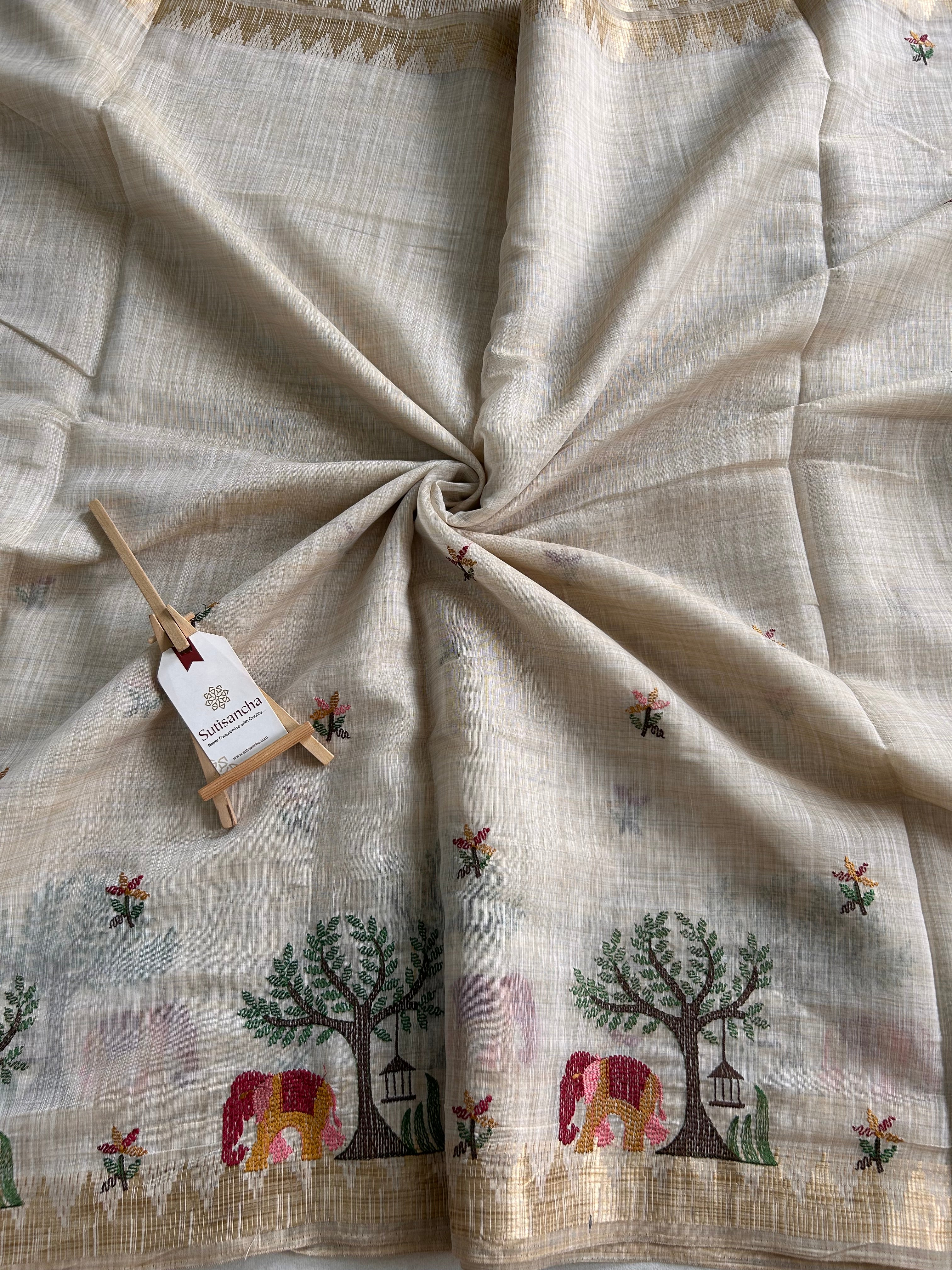 Prakriti Heritage Cotton Saree Nature Thread Art