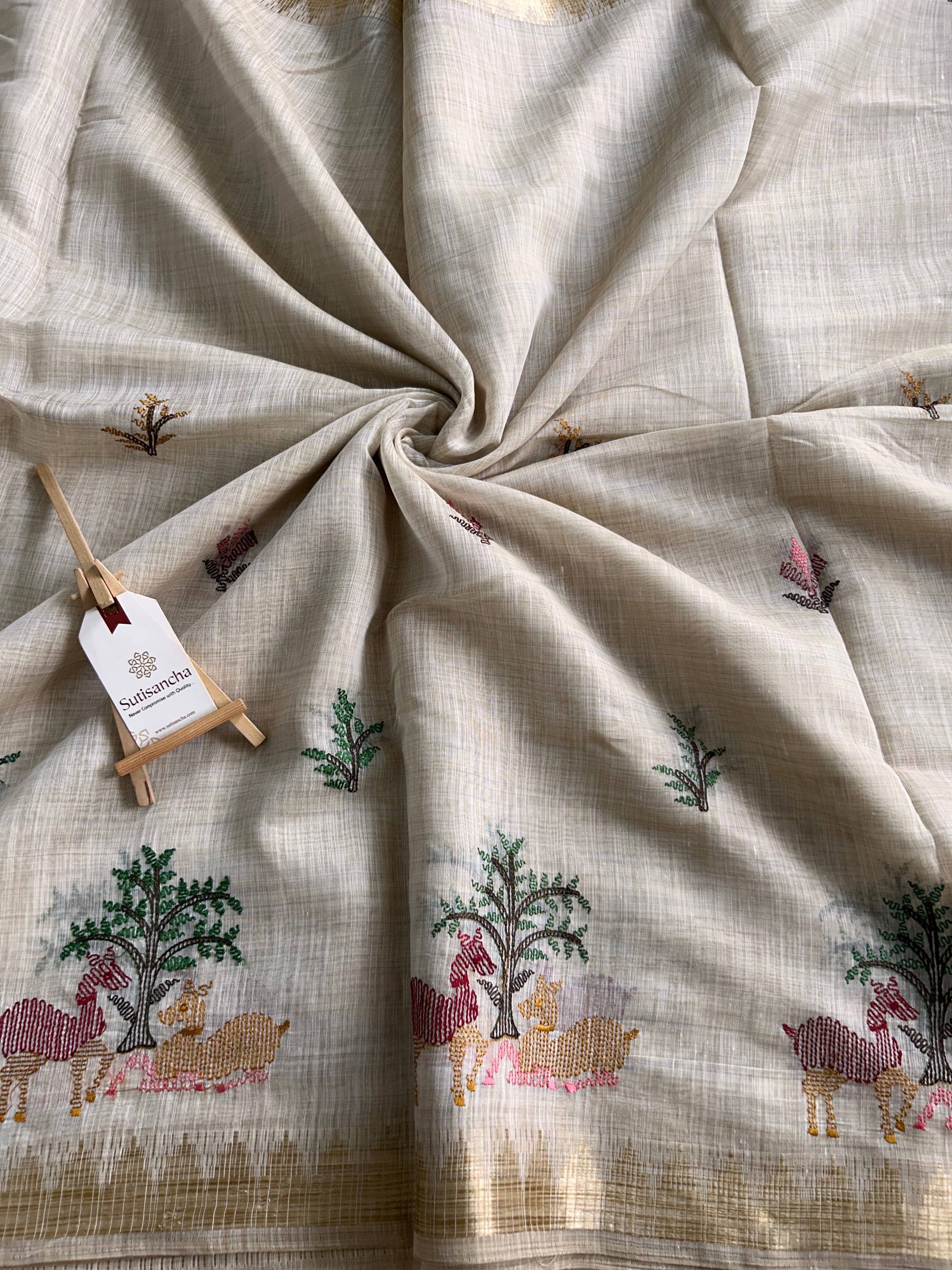 Prakriti Heritage Cotton Saree Nature Thread Art