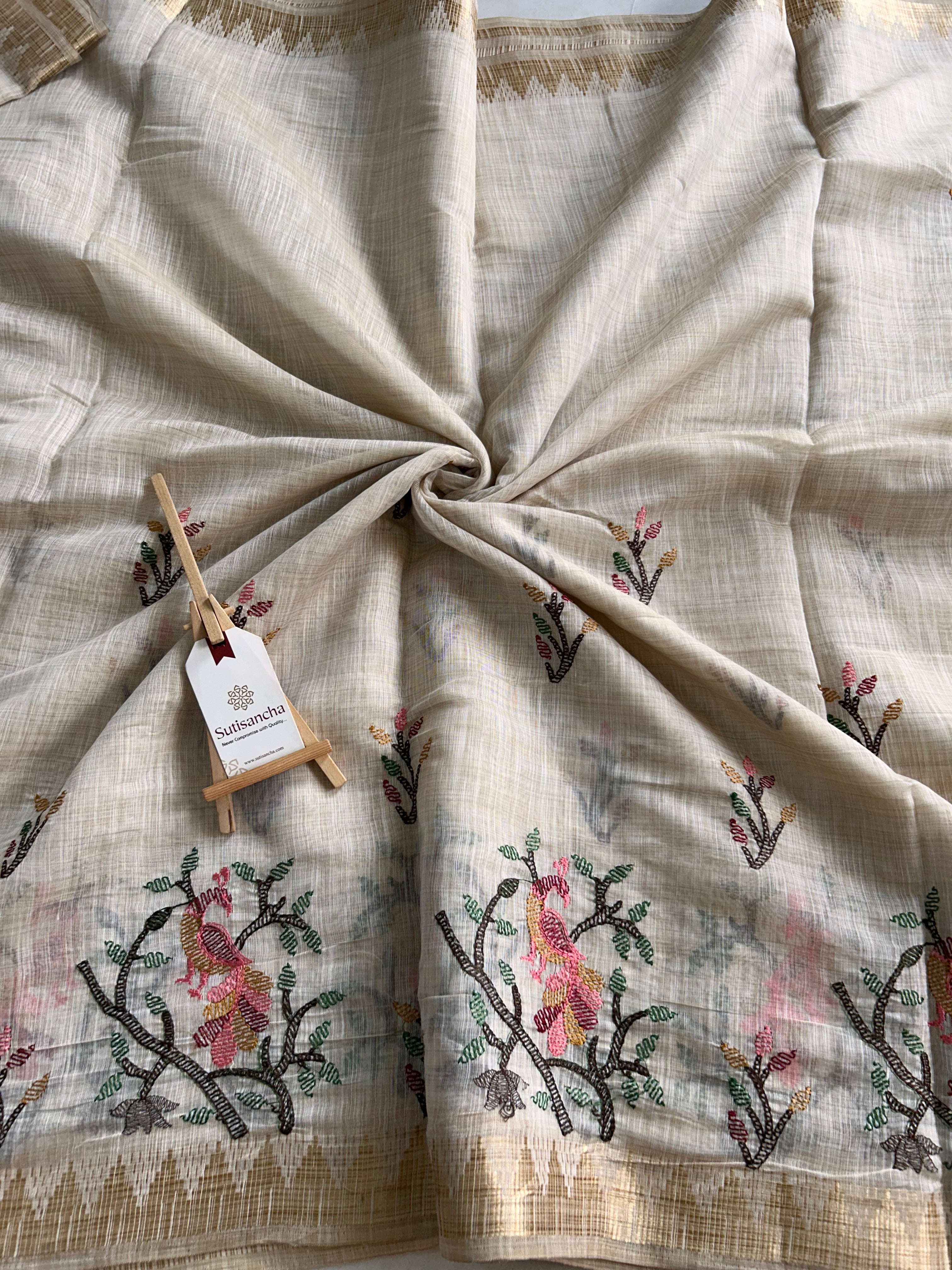 Prakriti Heritage Cotton Saree Nature Thread Art